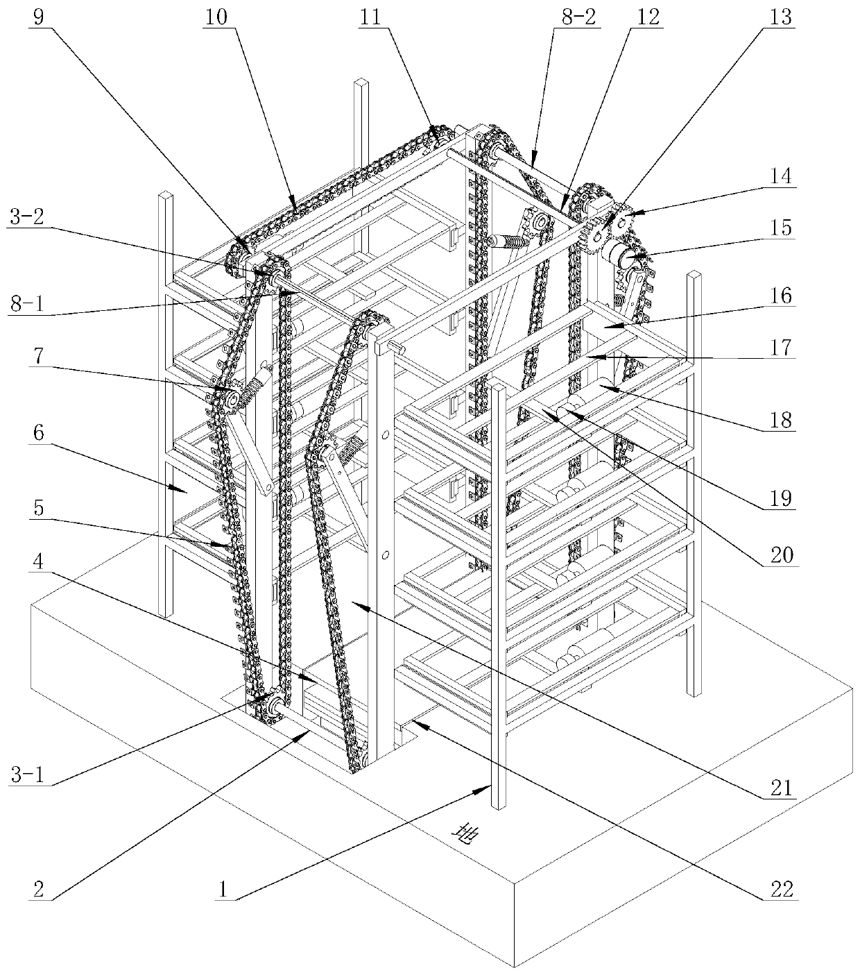 Parking plate reset-free three-dimensional parking device