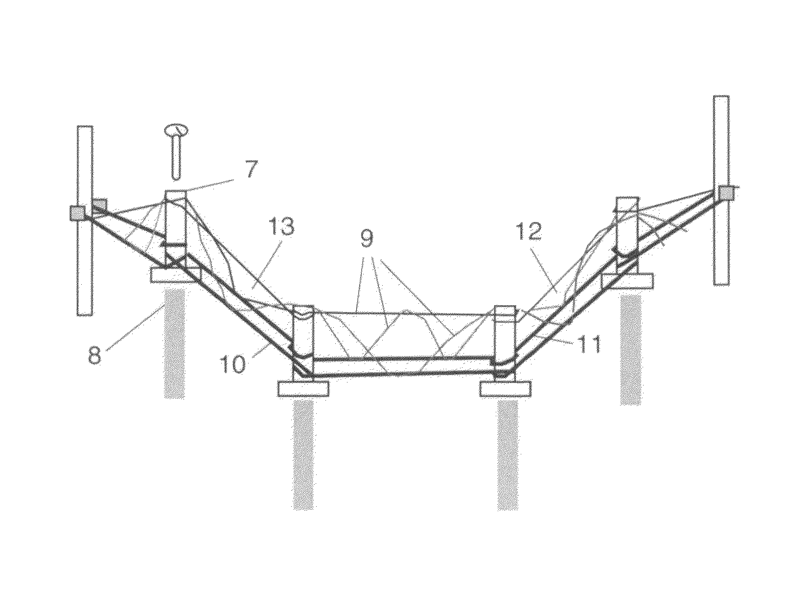 Implant-supported braced dental bridge armature made from composite material, and method for manufacturing the armature