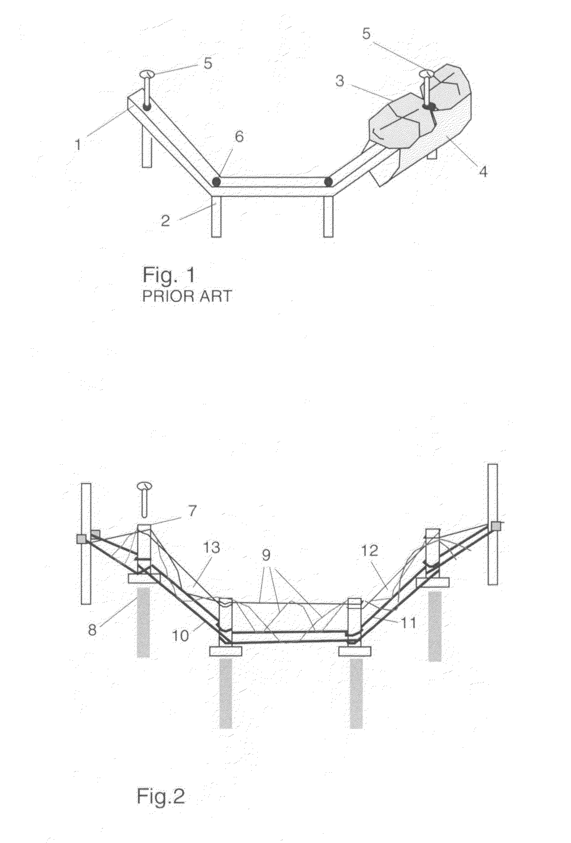 Implant-supported braced dental bridge armature made from composite material, and method for manufacturing the armature