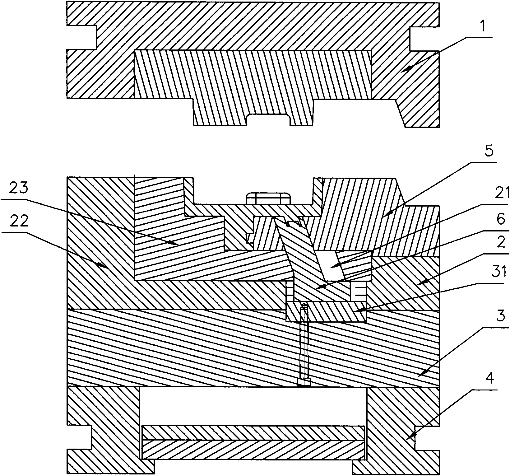 Middle plate type multiple-slider structure die