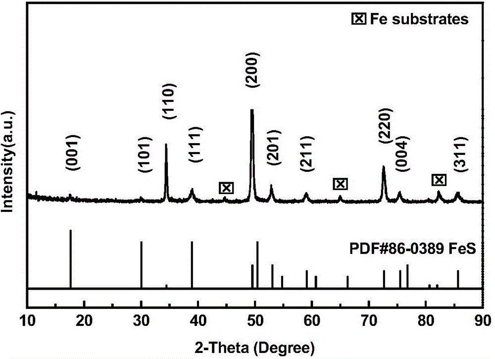 FeS flaky array film and preparation method thereof