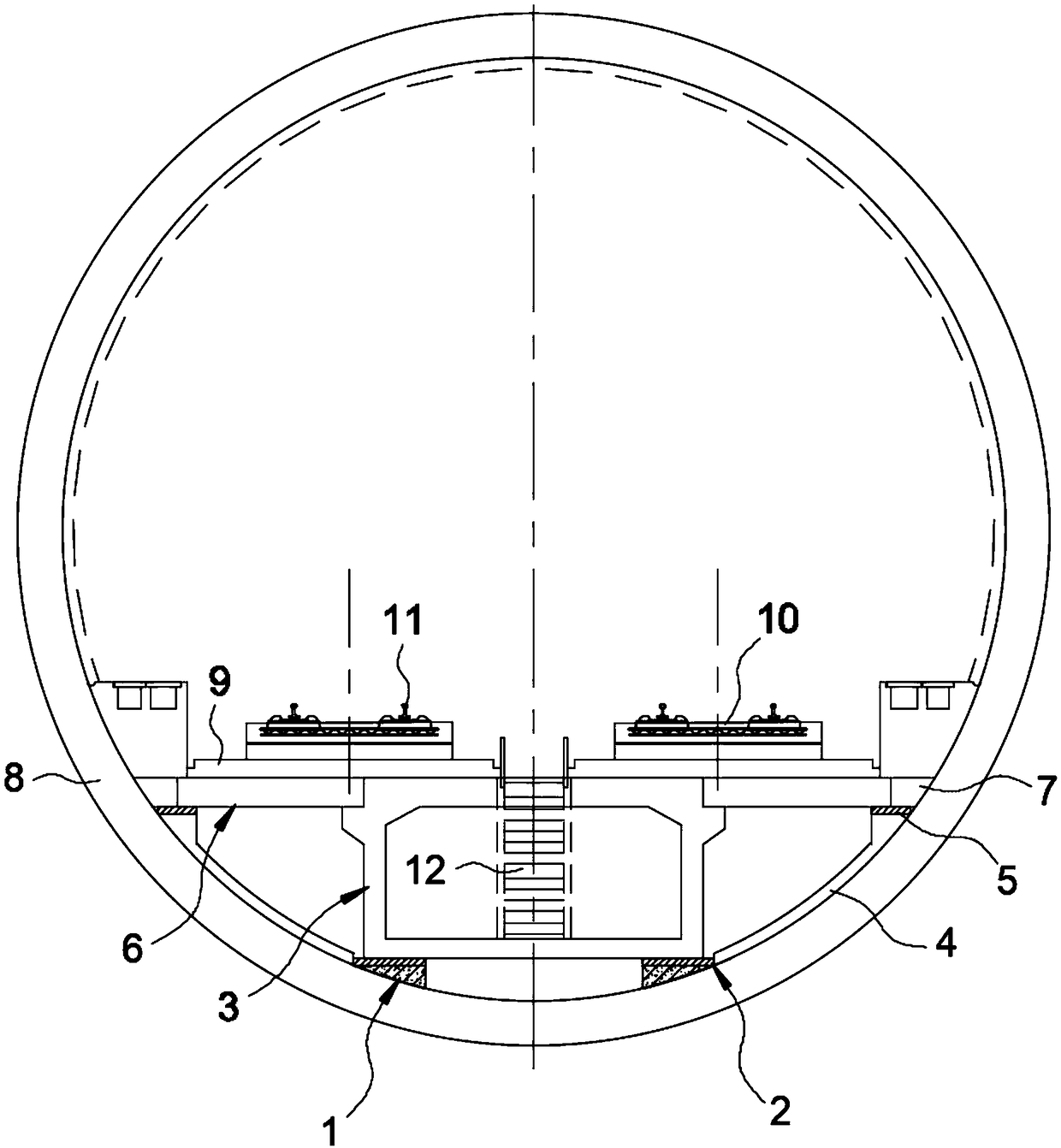 Track deformation control structure arranged in shield tunnel with bottom corridor