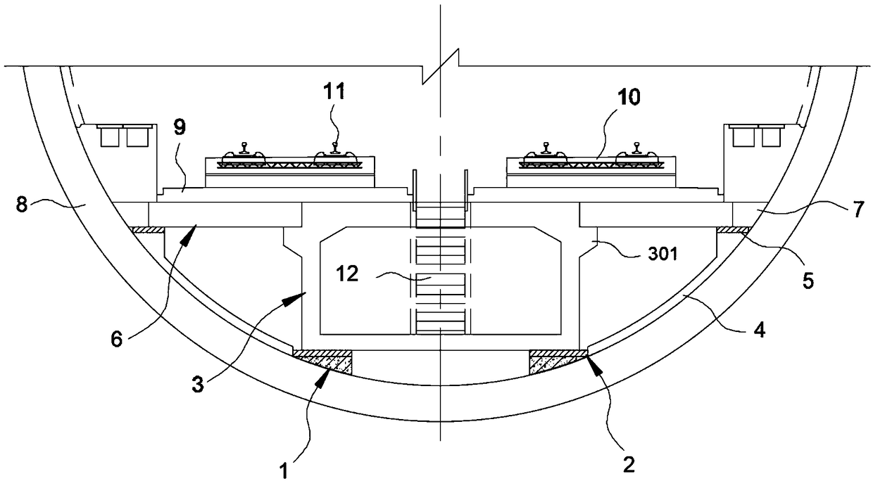 Track deformation control structure arranged in shield tunnel with bottom corridor