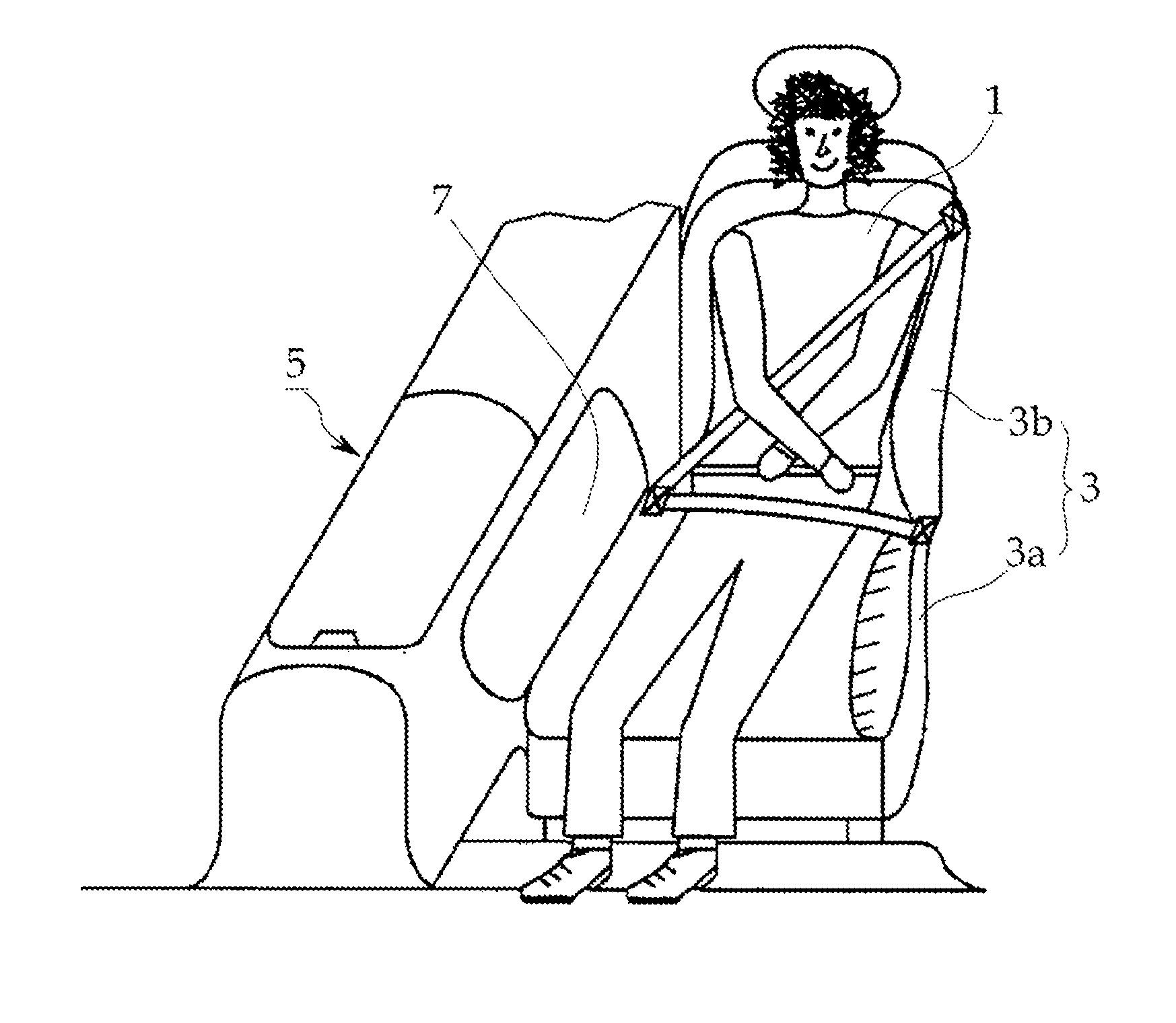 Middle side airbag confined between arm-rest and seat