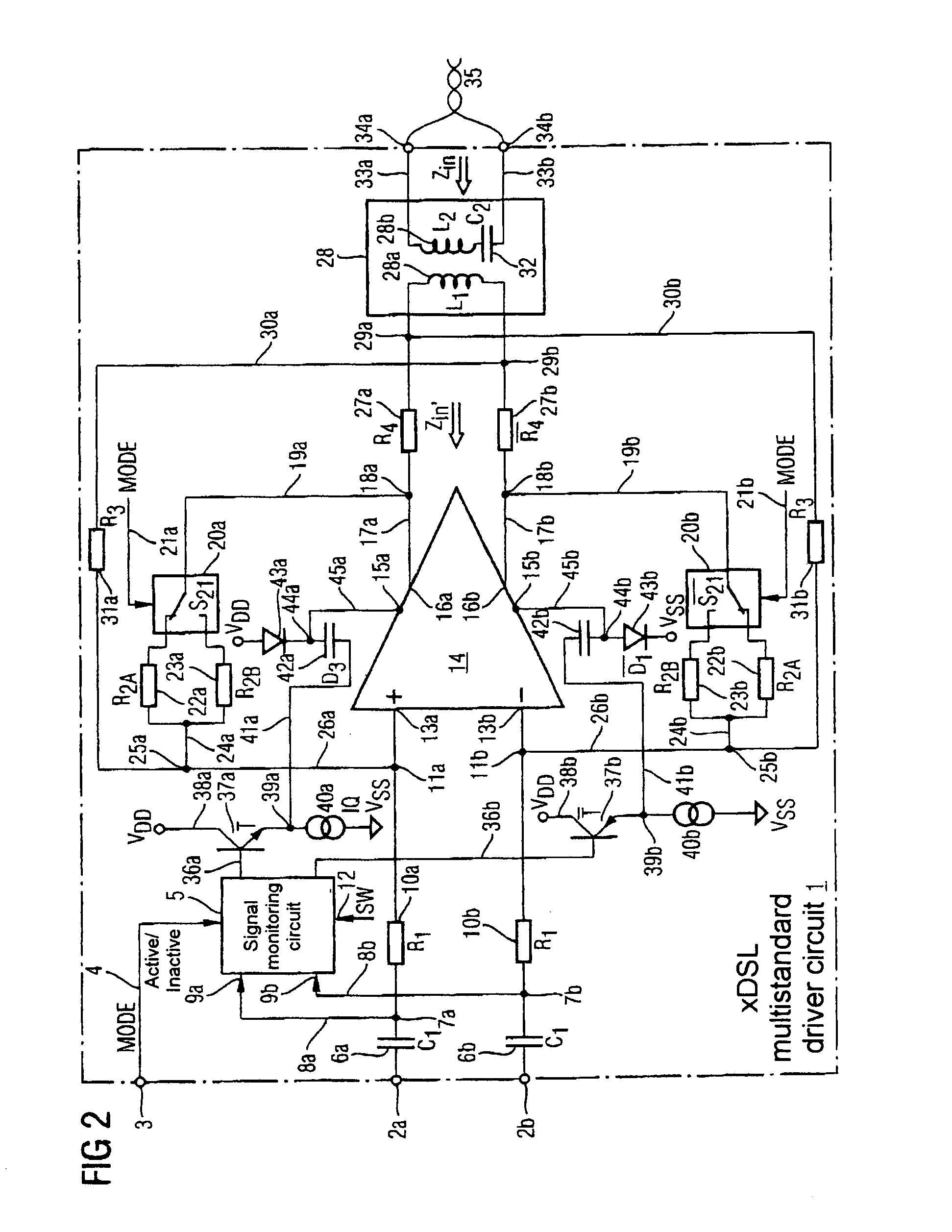 xDSL multistandard driver circuit