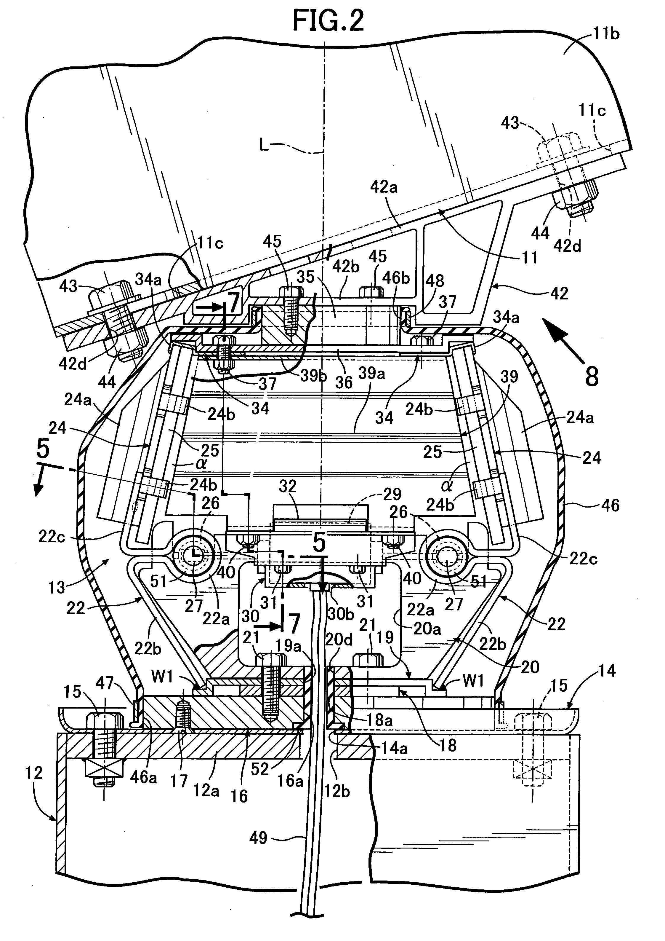 Crushable body strength adjusting device for a vehicle