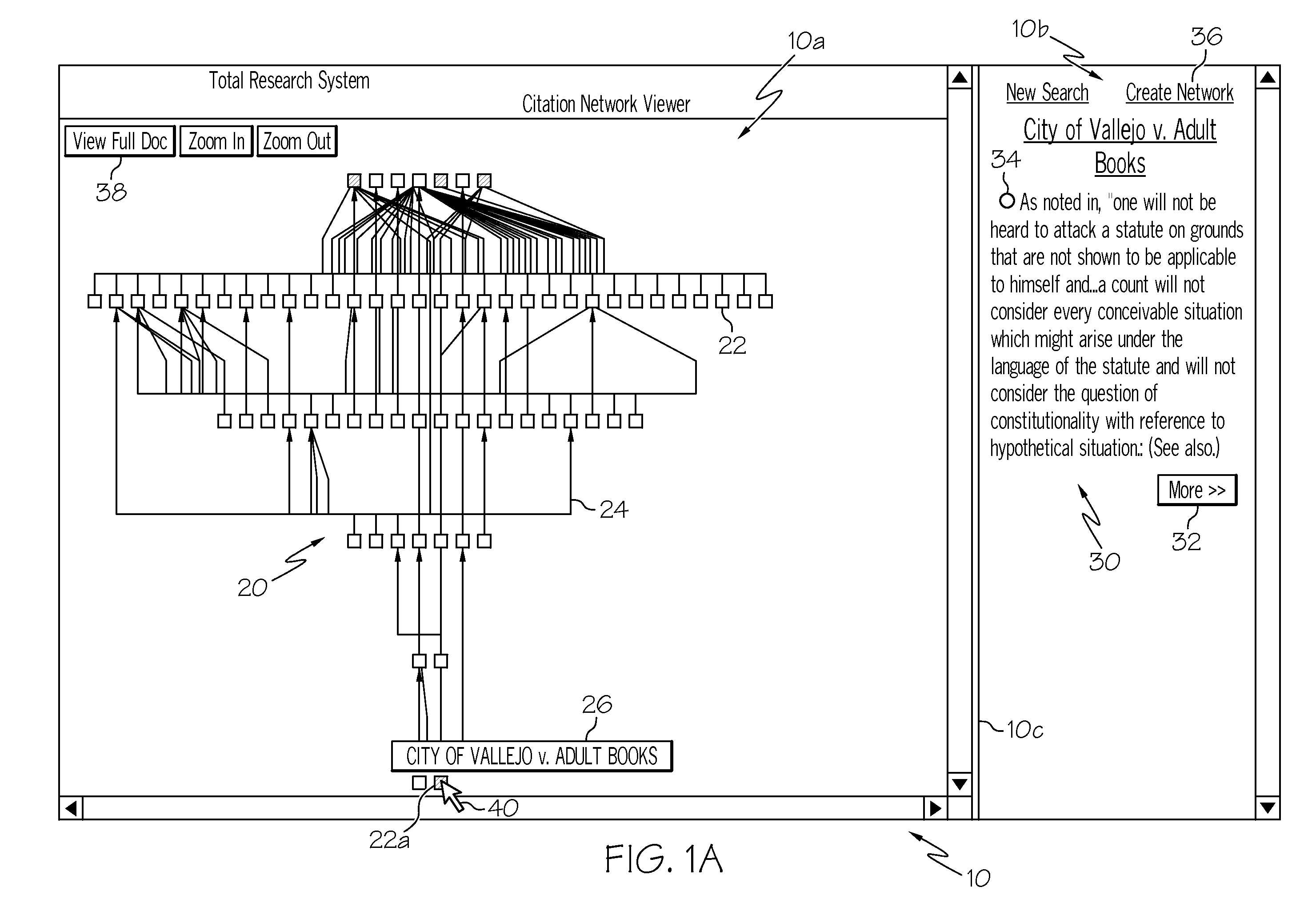 Citation network viewer and method