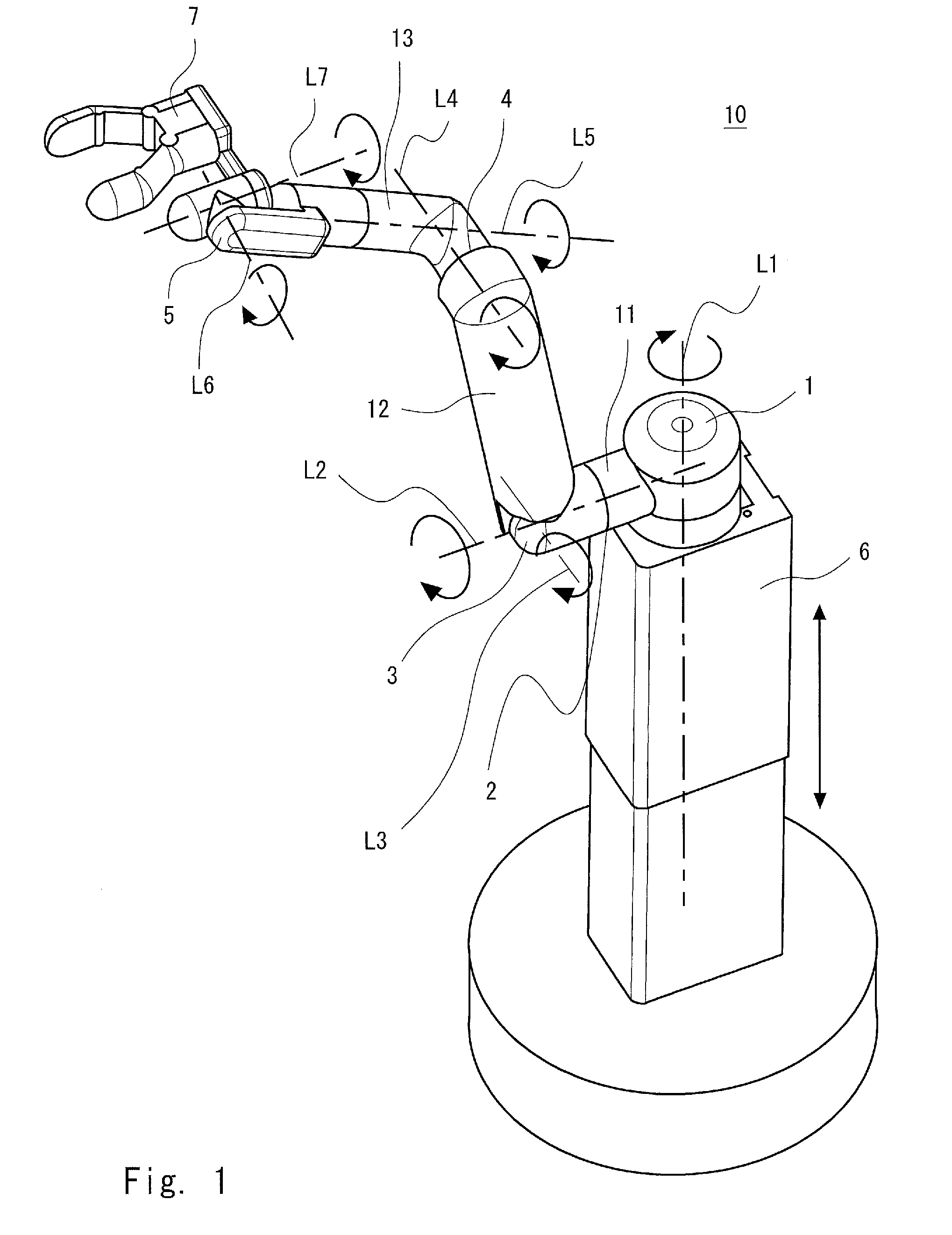 Articulated arm robot, control method and control program