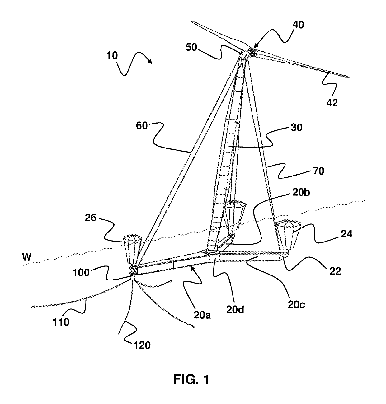 Floating wind turbine with a floating foundation, and method for installation of such a wind turbine