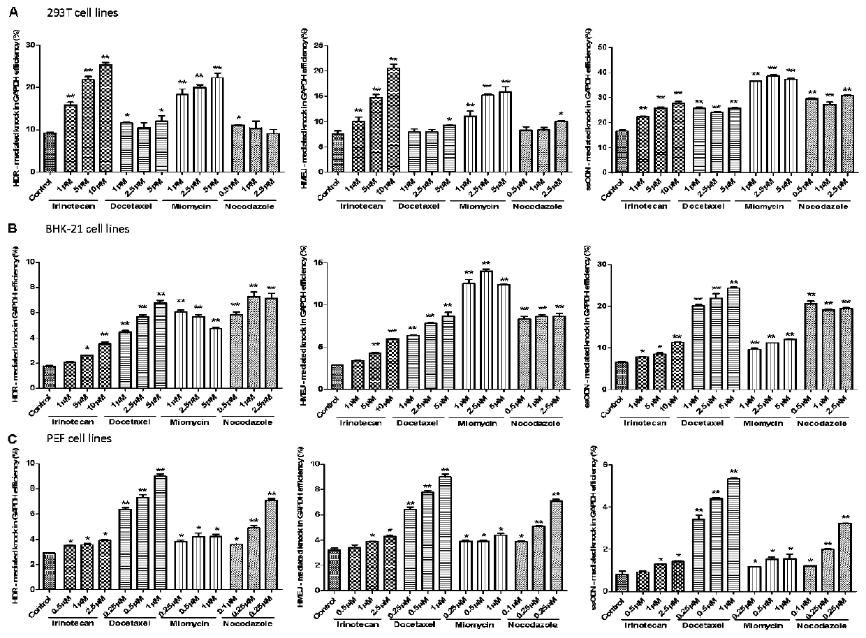 Method for improving efficiency of genome site-directed modification by using small molecular compounds