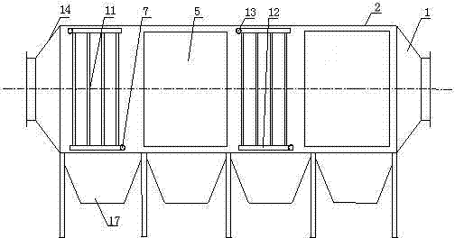 Double-zone multistage electrostatic dust collector with charged cold anode and application method thereof