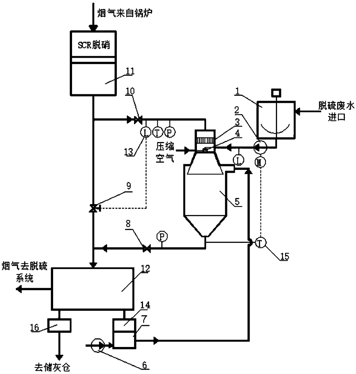 Bypass flue gas spray drying desulphurization waste water processing apparatus and method thereof