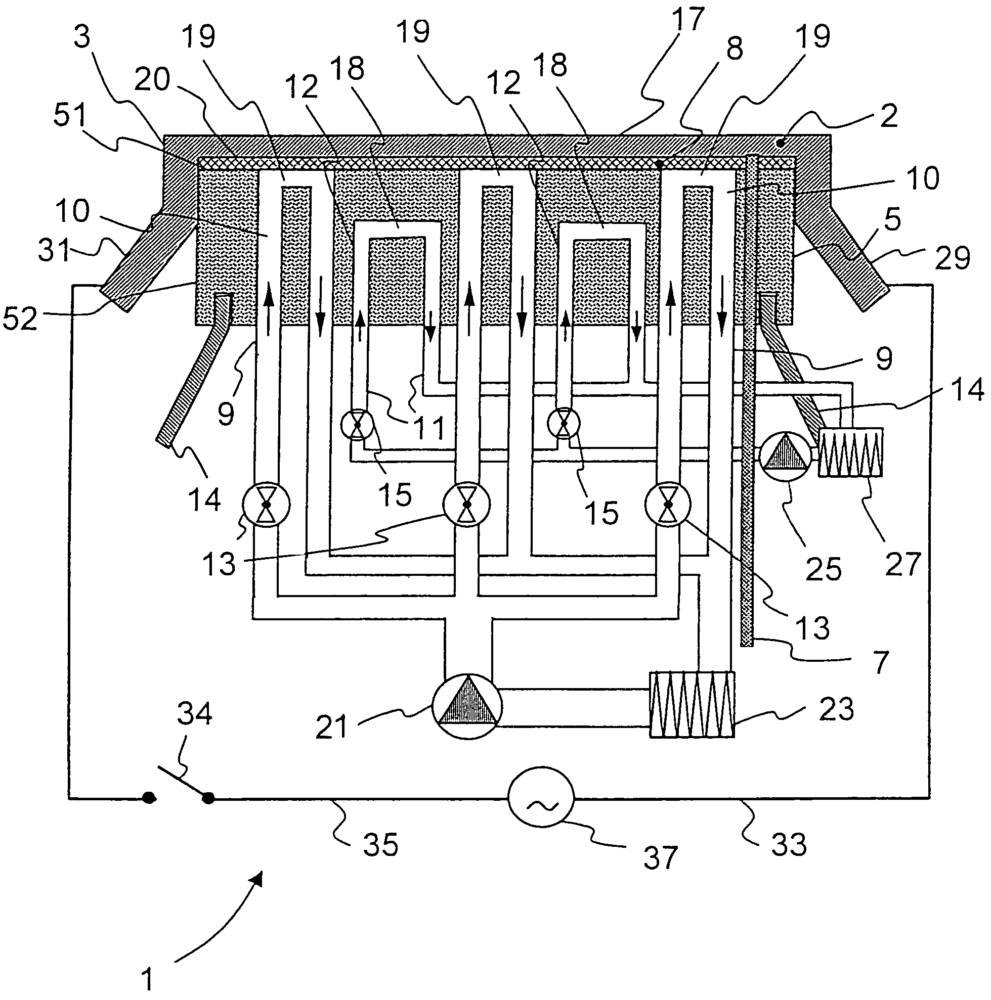 Heating apparatus with electrode for the conductive heating of melts