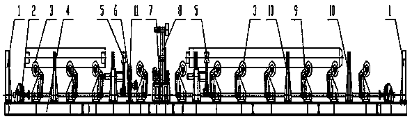 Mandrel screw-on machine pre-screwing and auxiliary machine device