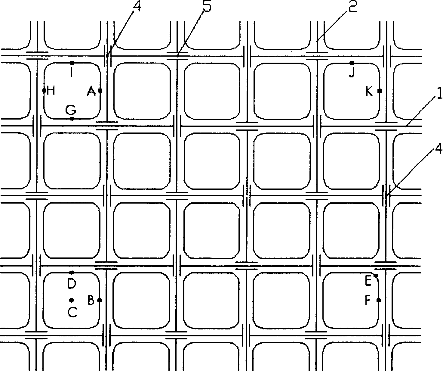 City motor vehicle road system with no conflicting point