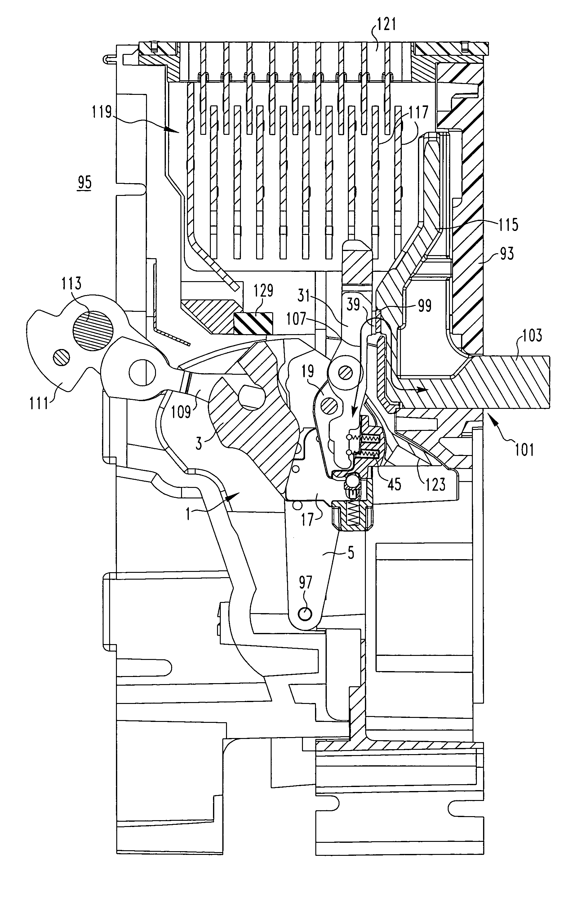 Blow open moving contact assembly for electric power switching apparatus with a very high current interruption rating