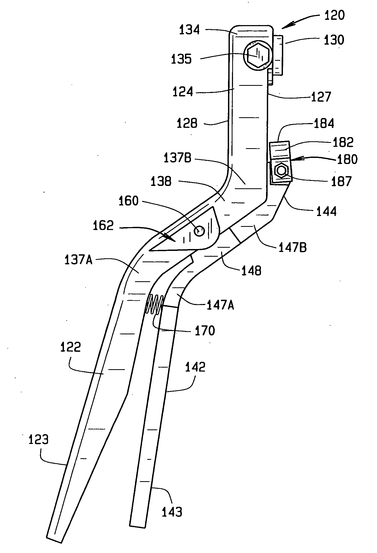 Valve handle for butterfly valve for bulk commodity hopper with tee