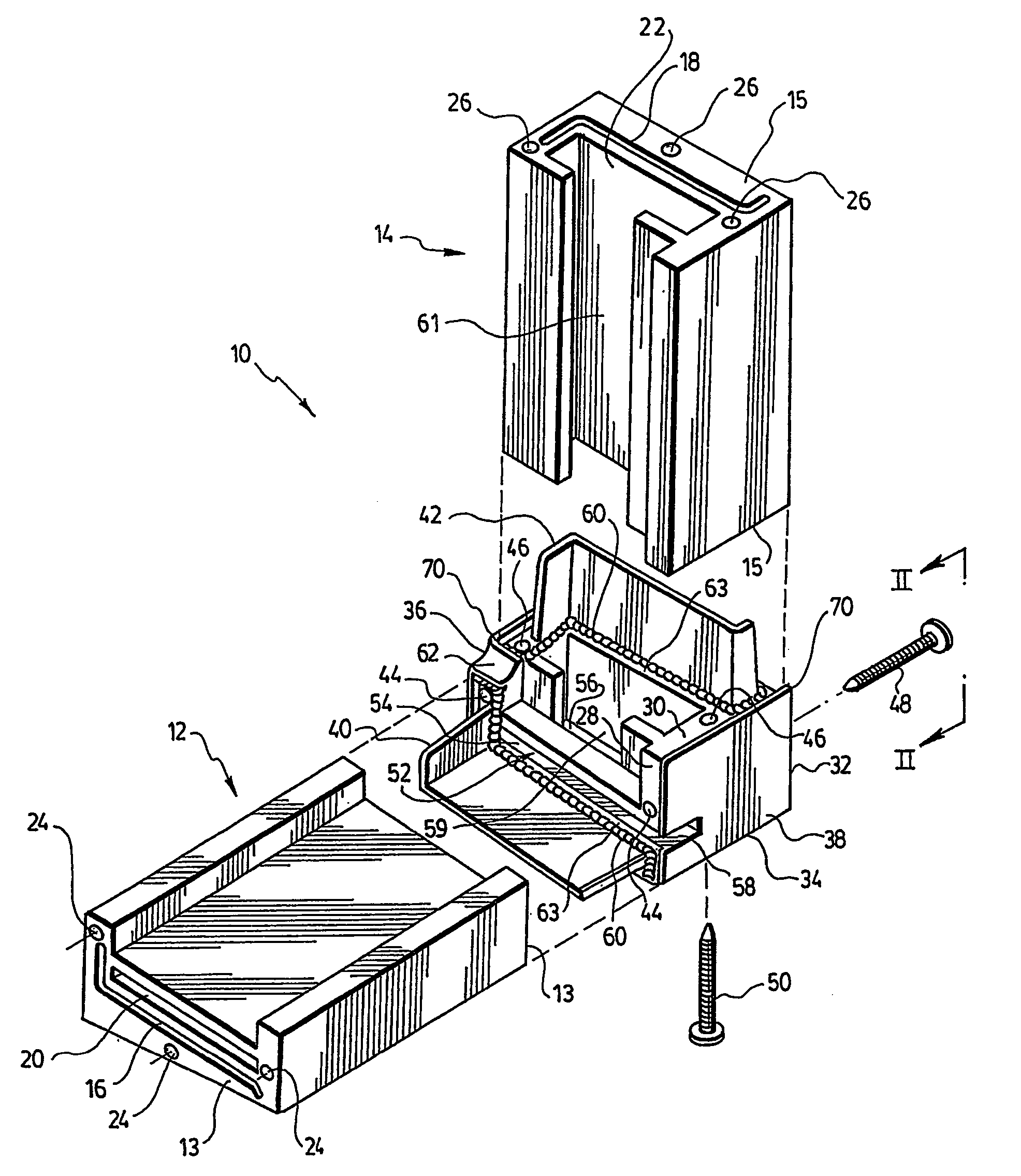 Corner key for connecting profiles together and frame work assembly