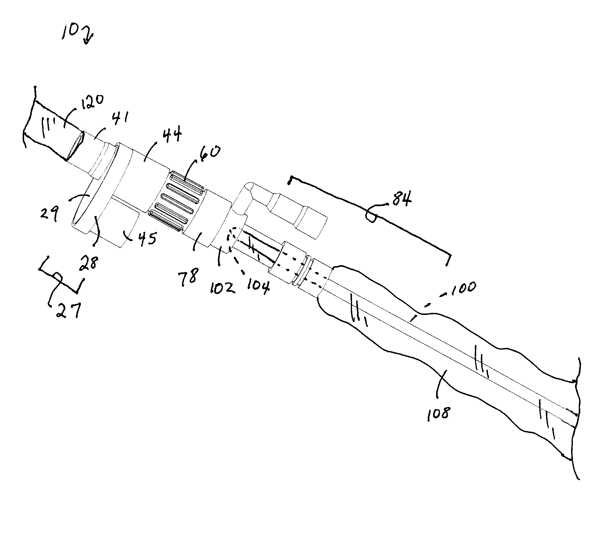 Respiratory access assembly with rotating lock and method