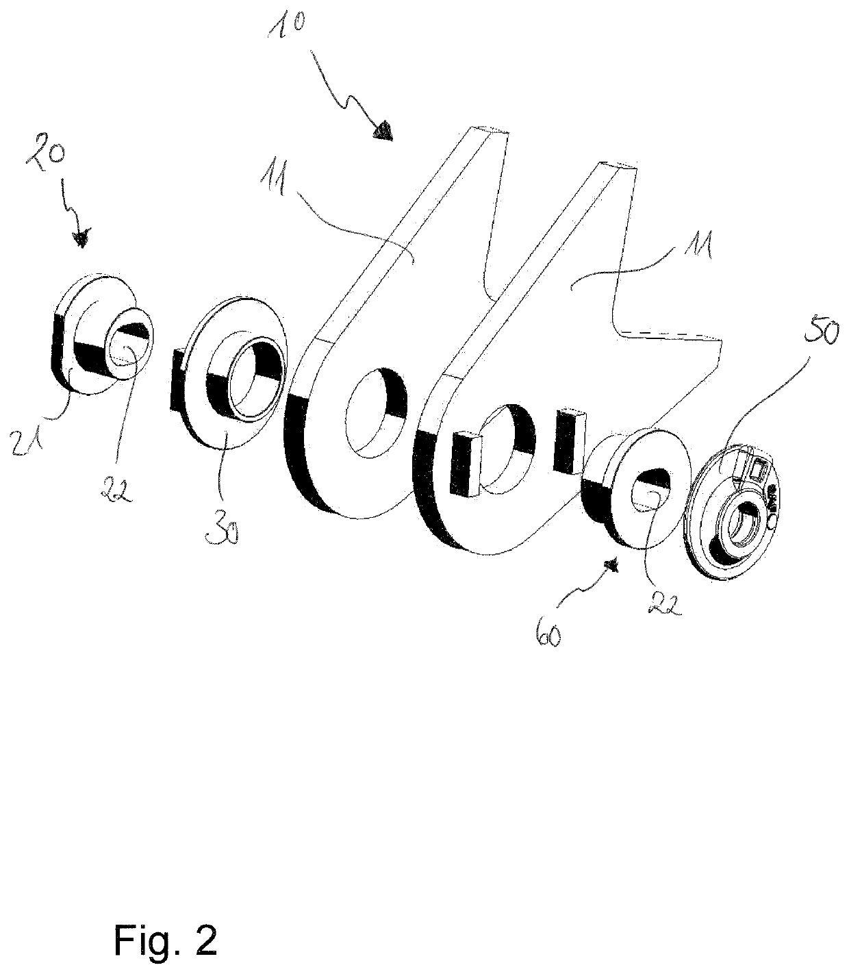 System for securing a pivoting bolt to a vehicle frame, vehicle frame for connecting a pivoting bolt and method for mounting a pivoting bolt to a vehicle frame