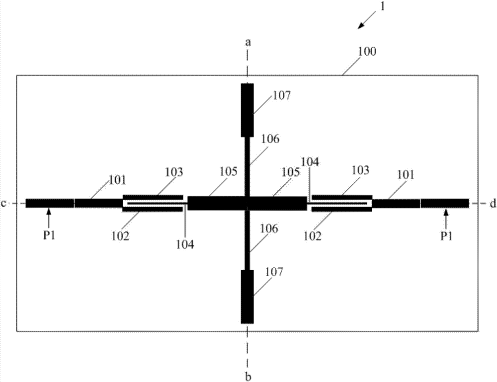 Broadband band-pass filter capable of loading three-branched coupling microstrip lines