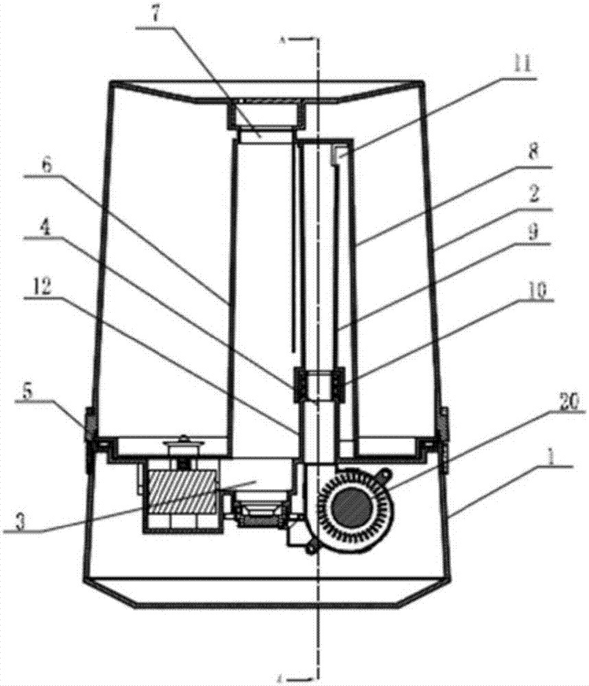 Upside adding water type humidifier with water tank and base separable