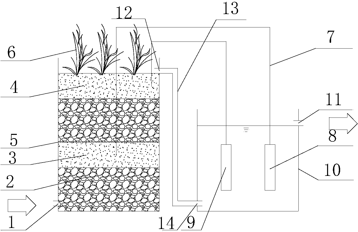 System for treatment of wetland-produced electricity from domestic sewage and electrochemical disinfection of wetland effluent