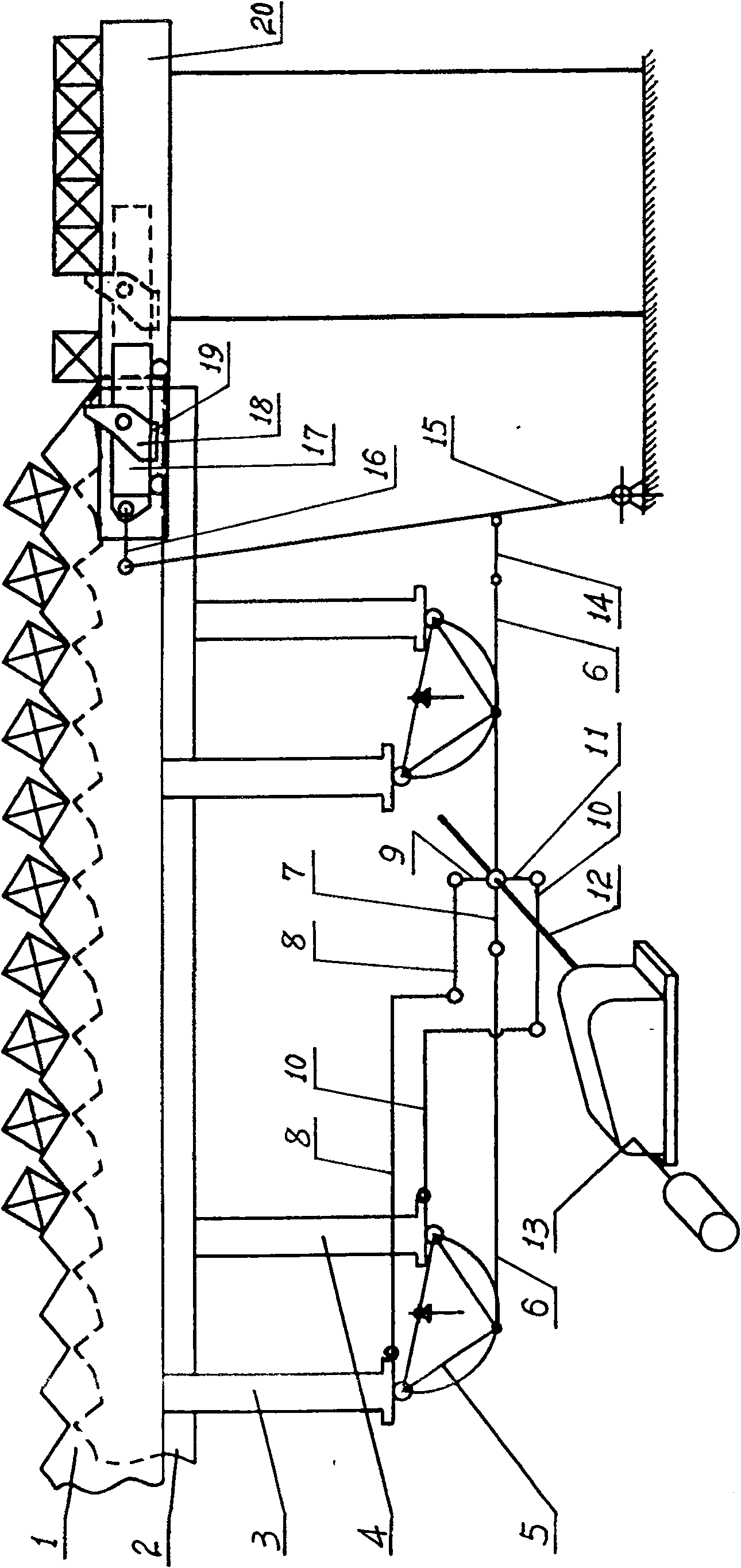 Square blank collecting bed using overturn cooling bed return power transmission