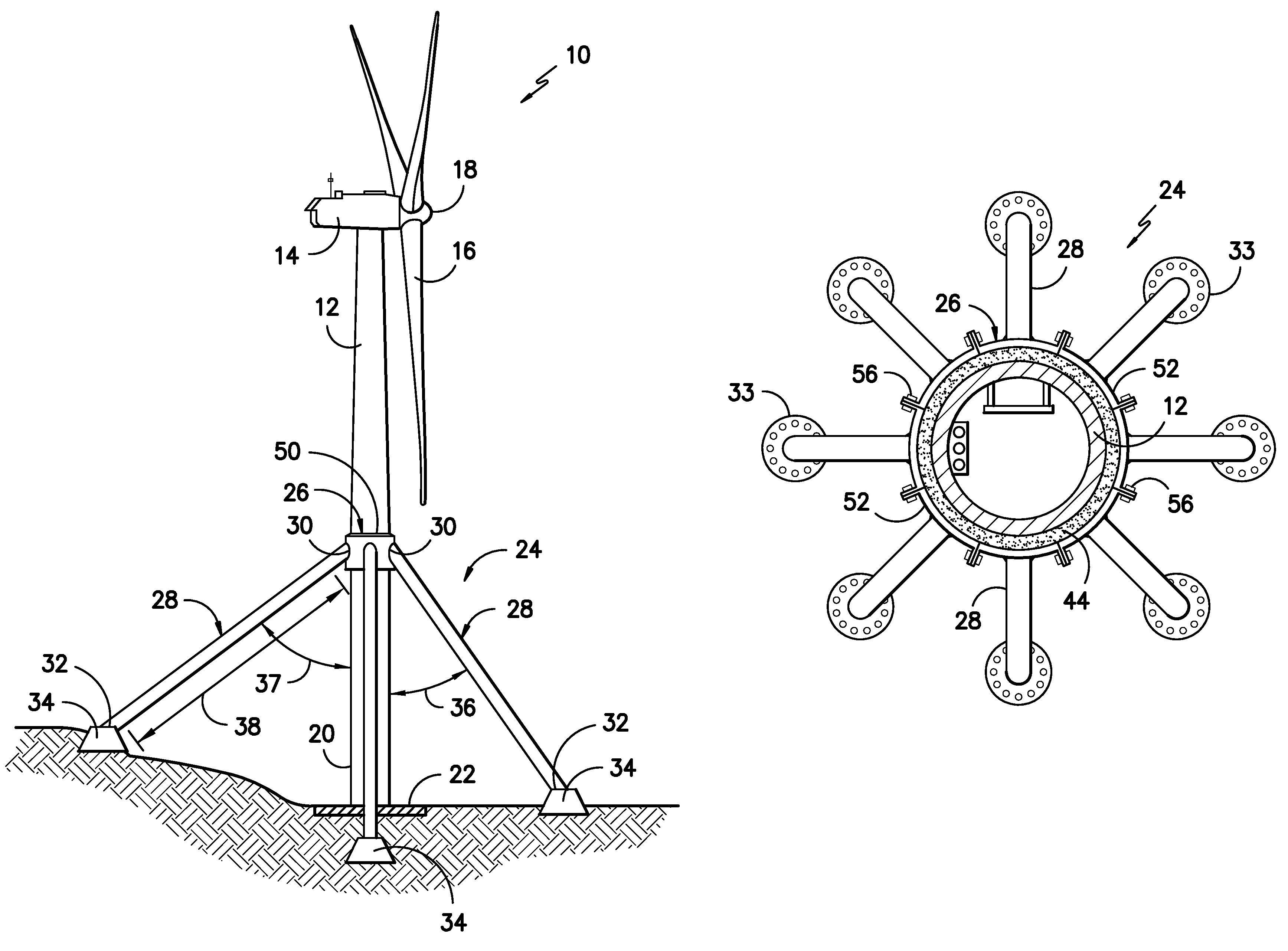 Onshore wind turbine with tower support system