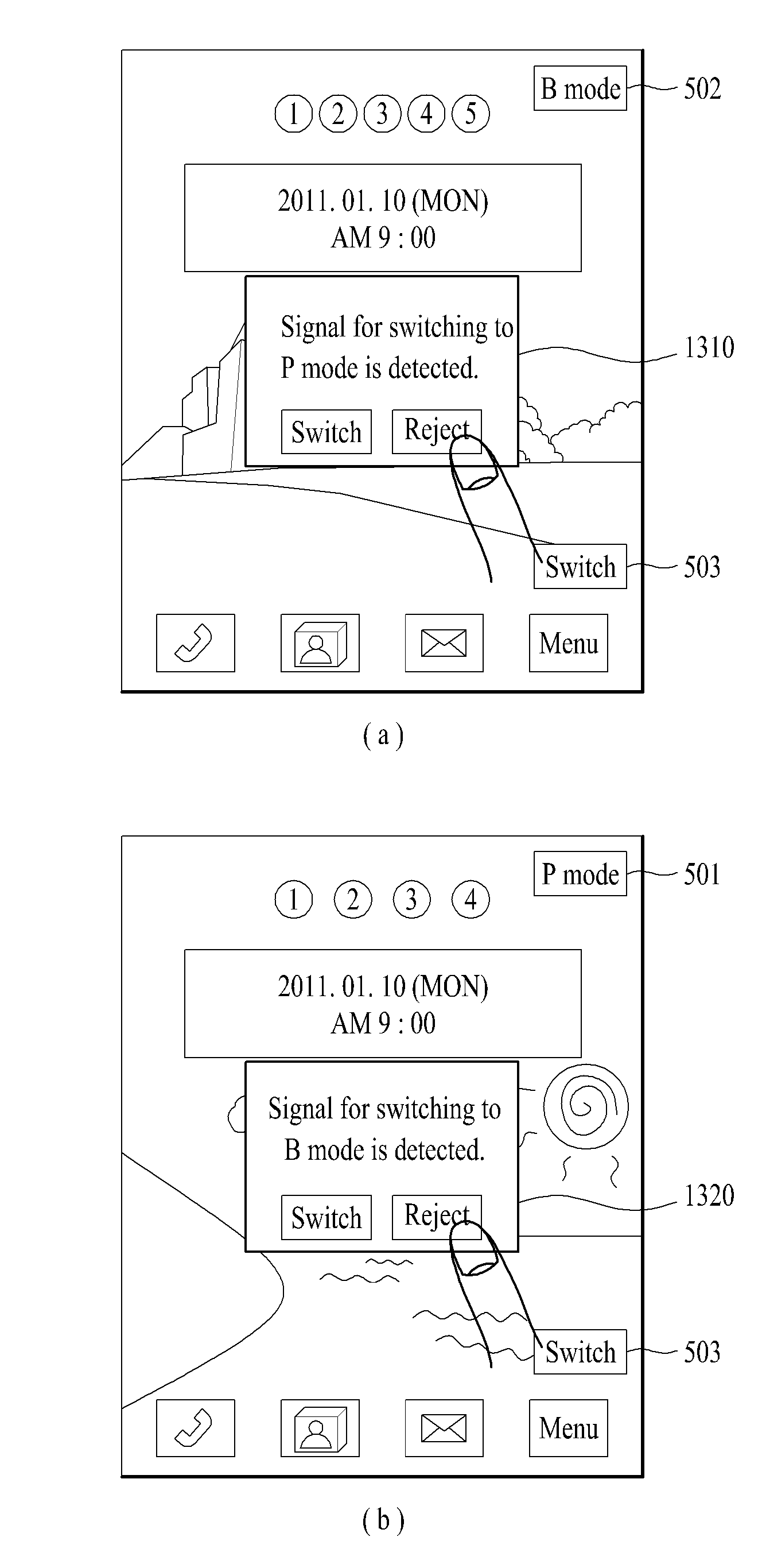 Mobile terminal and method of controlling a mode switching therein