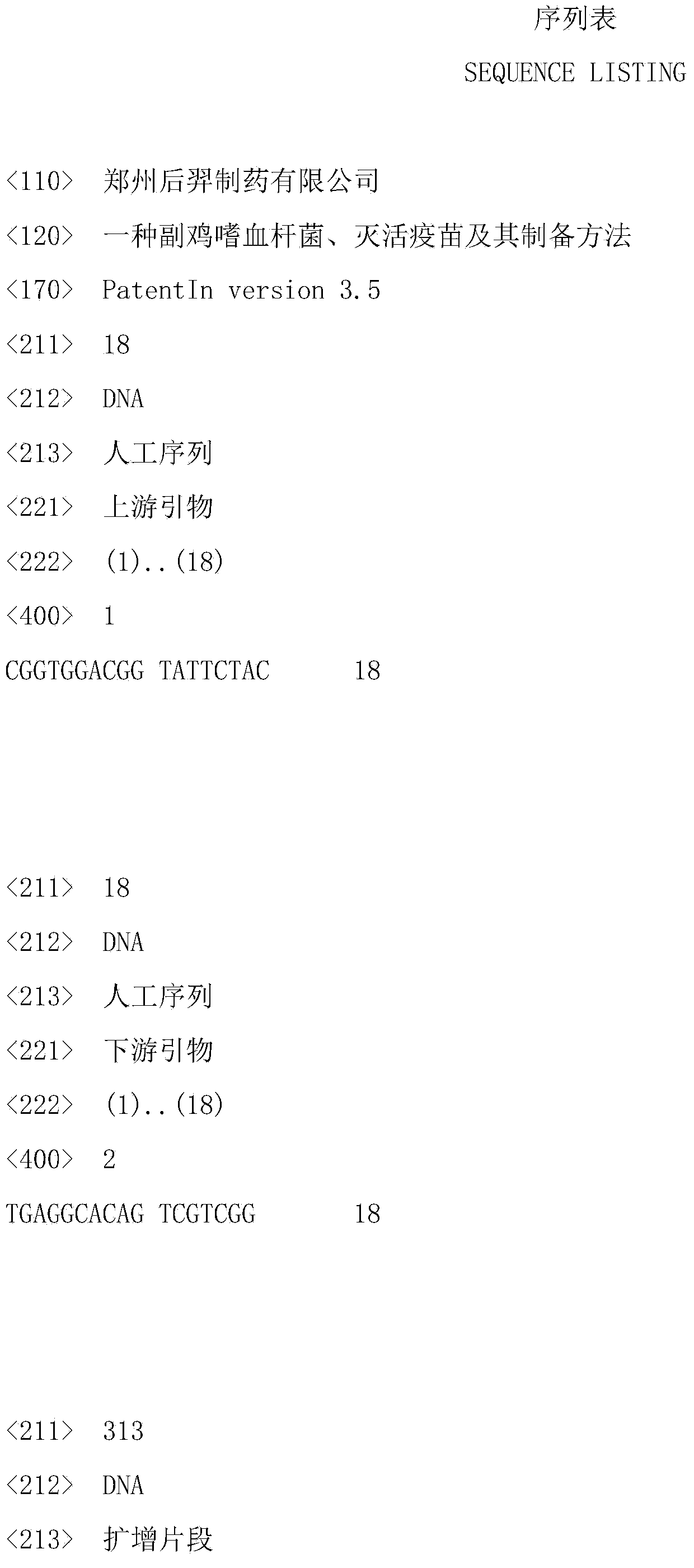 Haemophilus paragallinarum, inactivated vaccine and preparation method of inactivated vaccine