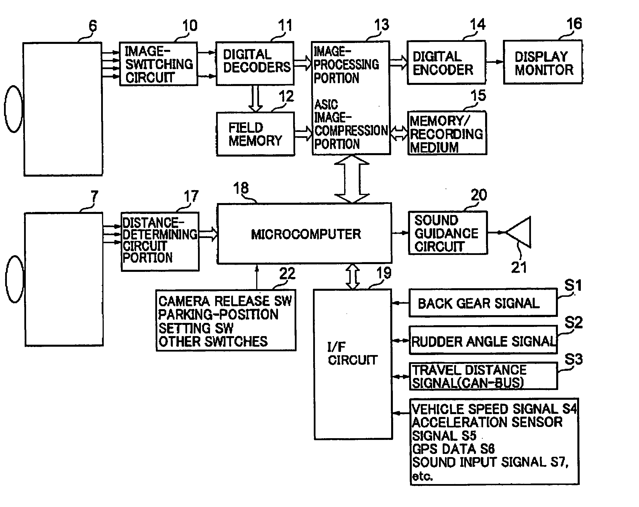 Parking-assist system using image information from an imaging camera and distance information from an infrared laser camera