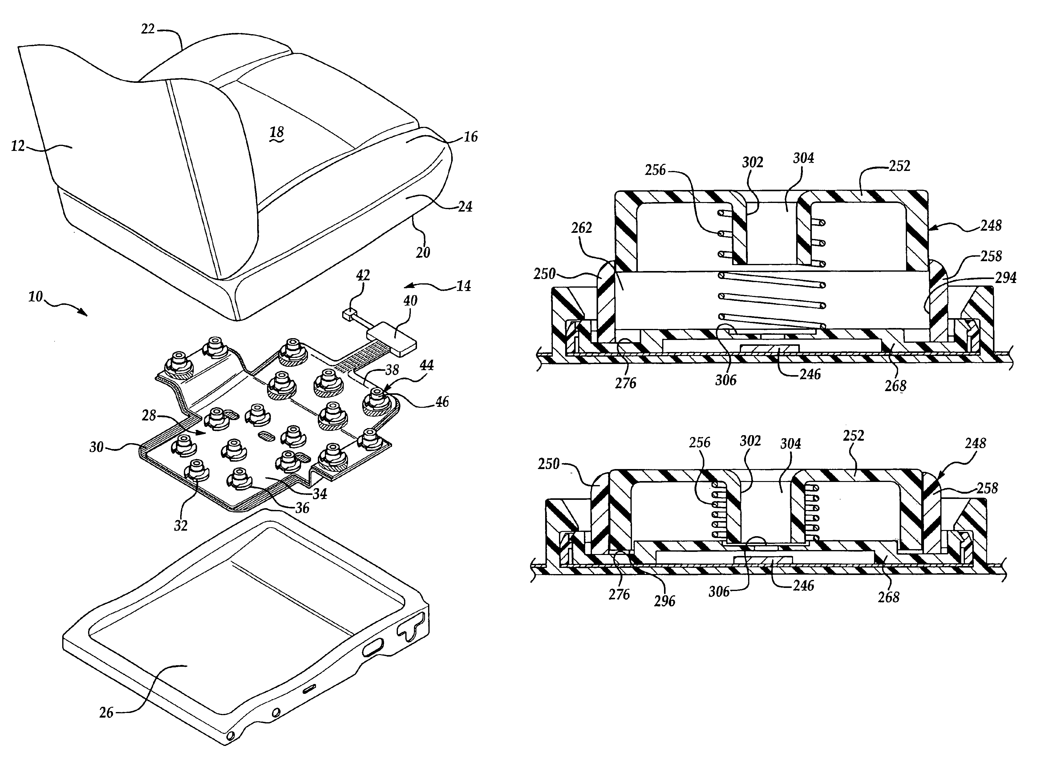 Vehicle occupant sensing system having sensor assemblies with variable blasing member