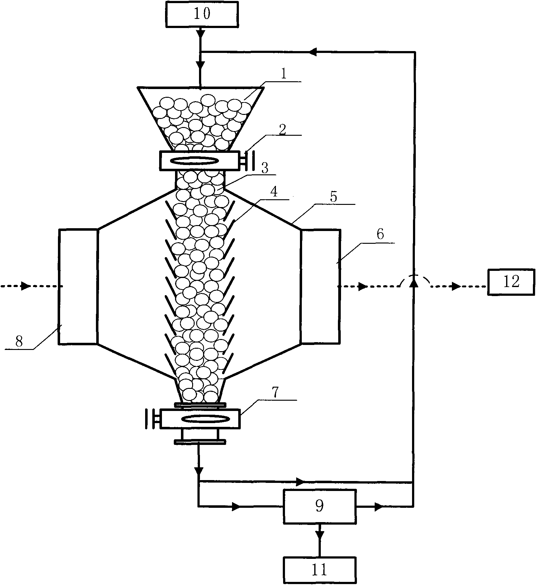 Device and method for removing harmful components from gas in cement kiln by utilizing cross-flow moving bed