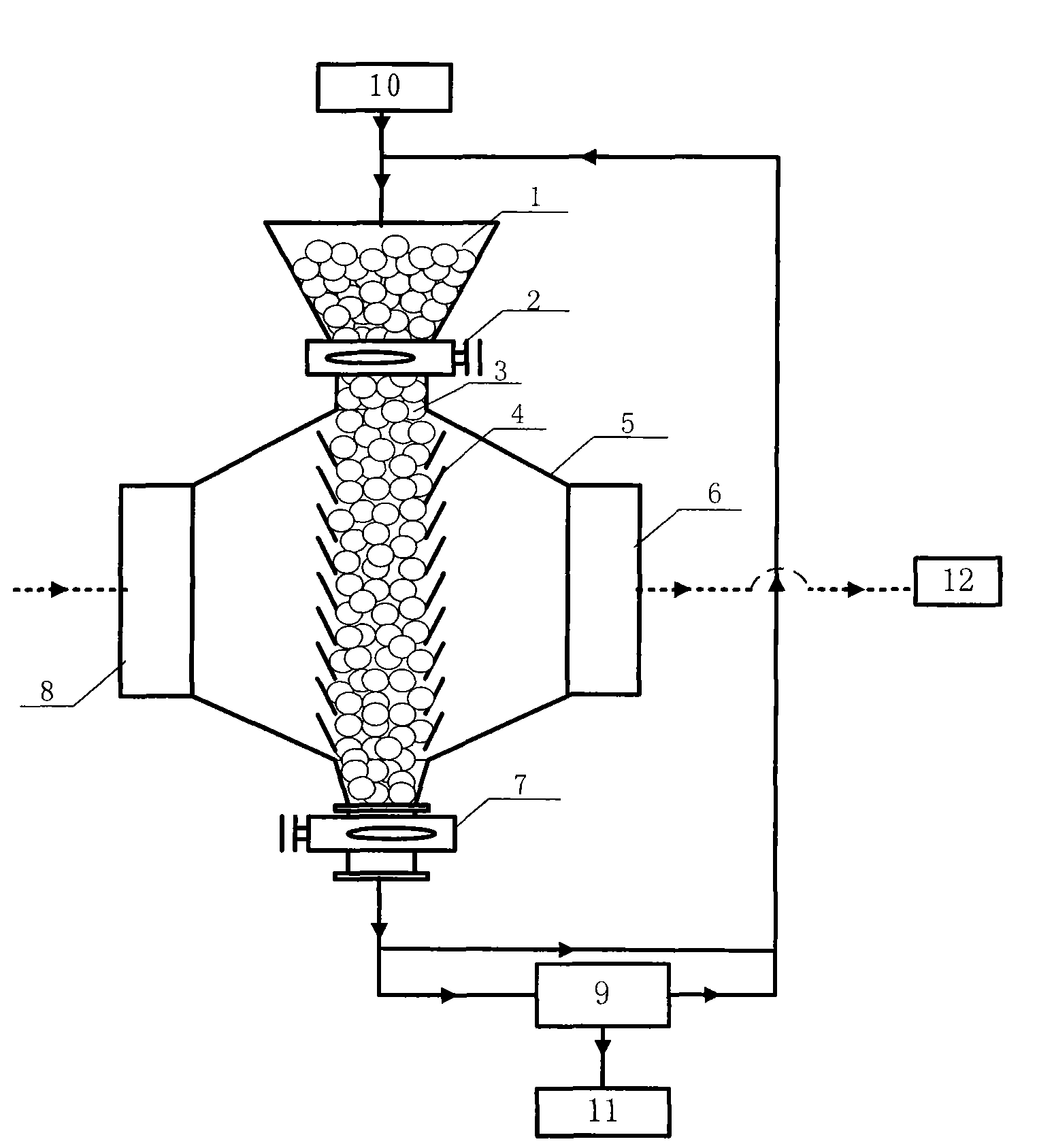 Device and method for removing harmful components from gas in cement kiln by utilizing cross-flow moving bed