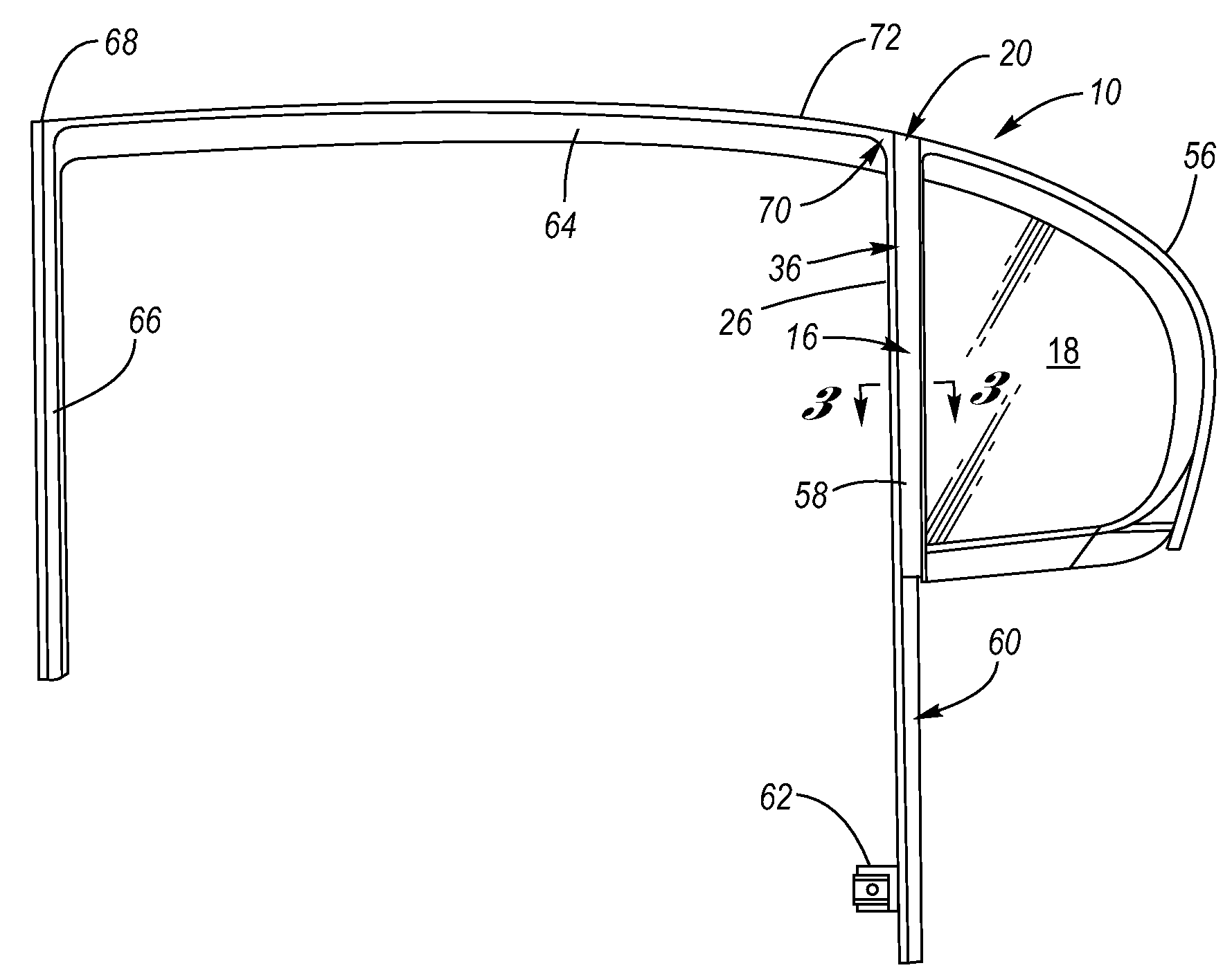 Unsupported division post for automotive glass encapsulation