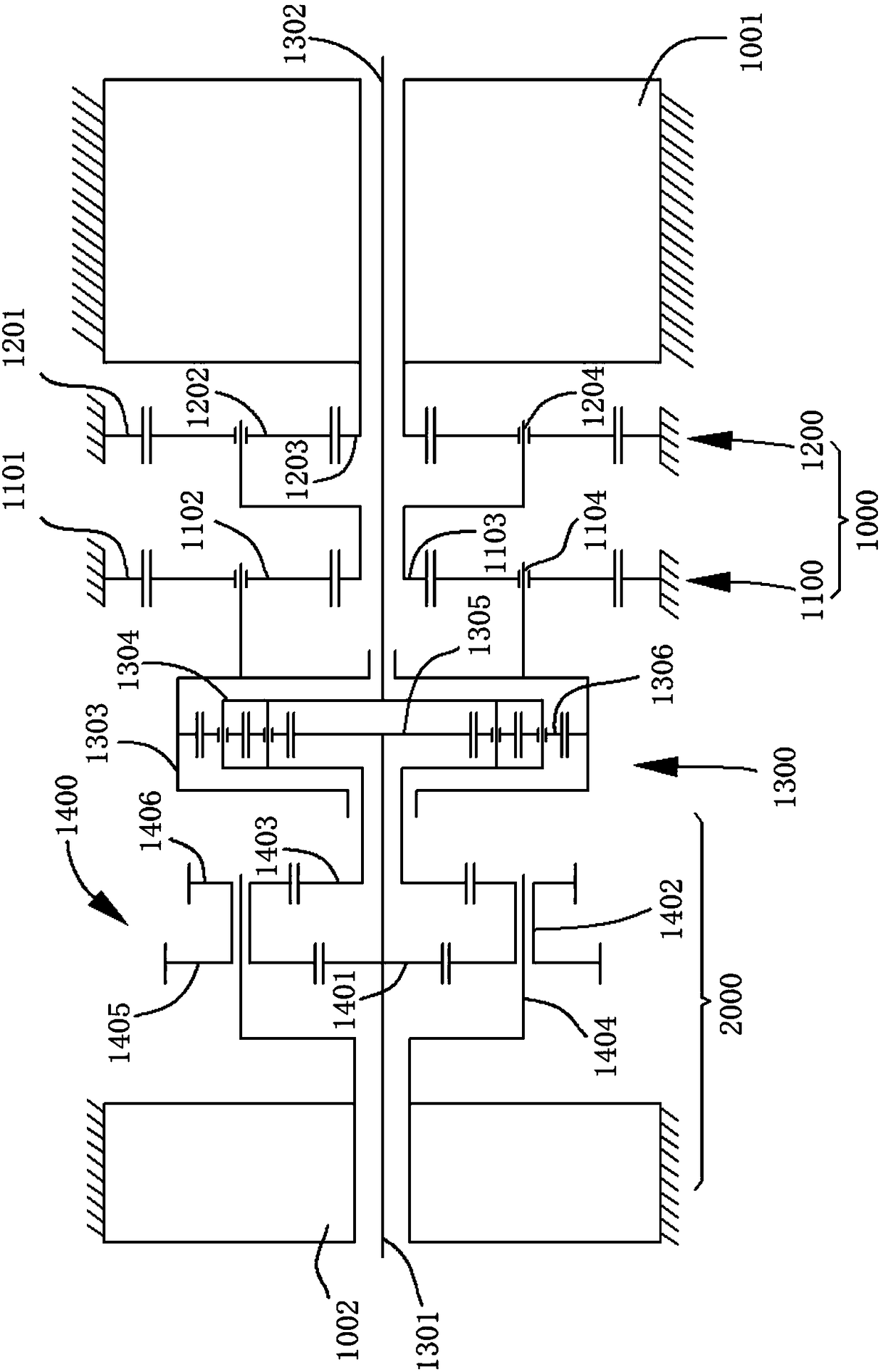 Duplex planetary gear train torque directional distribution electric drive axle