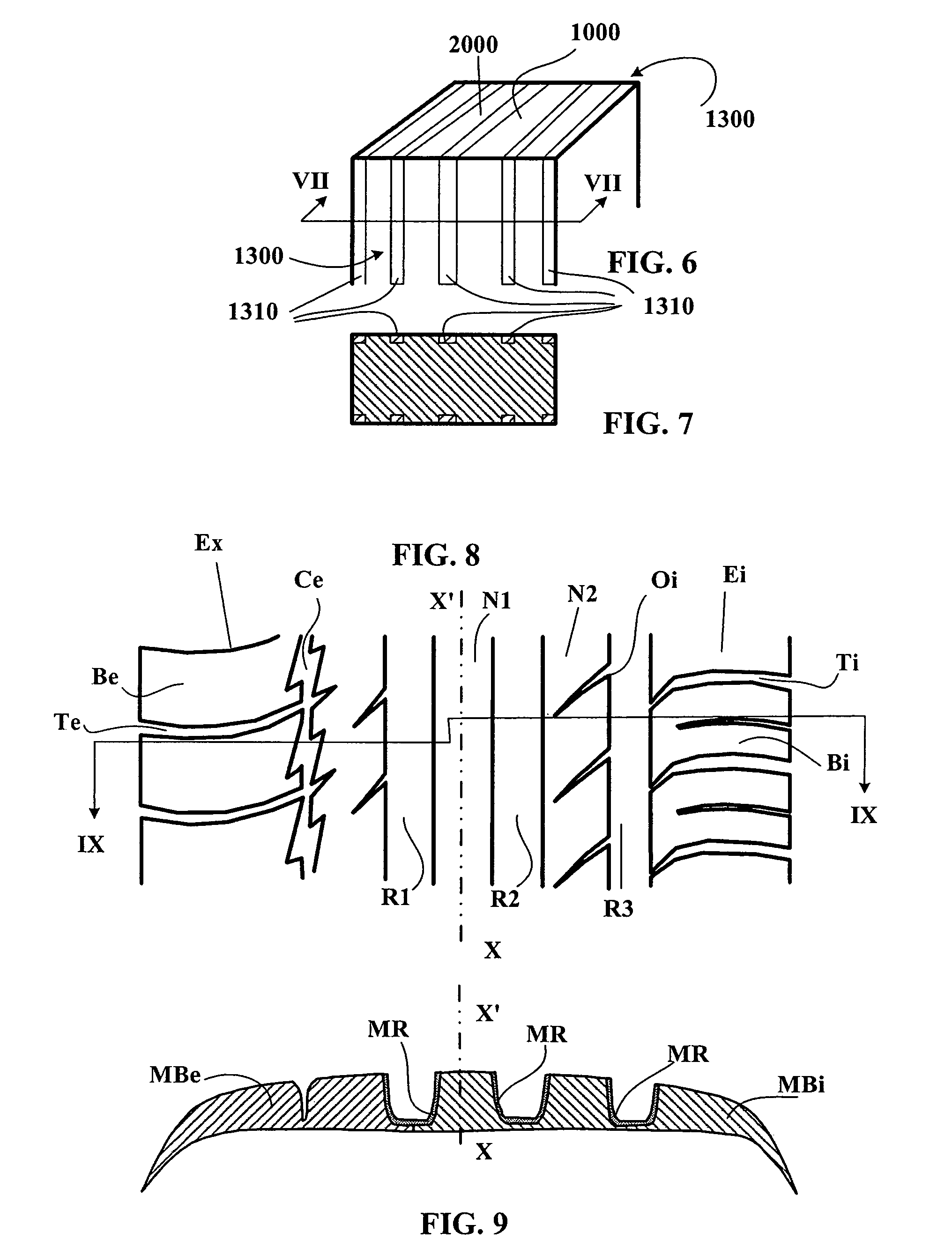 Tread having tread pattern elements formed of at least two rubber mixes