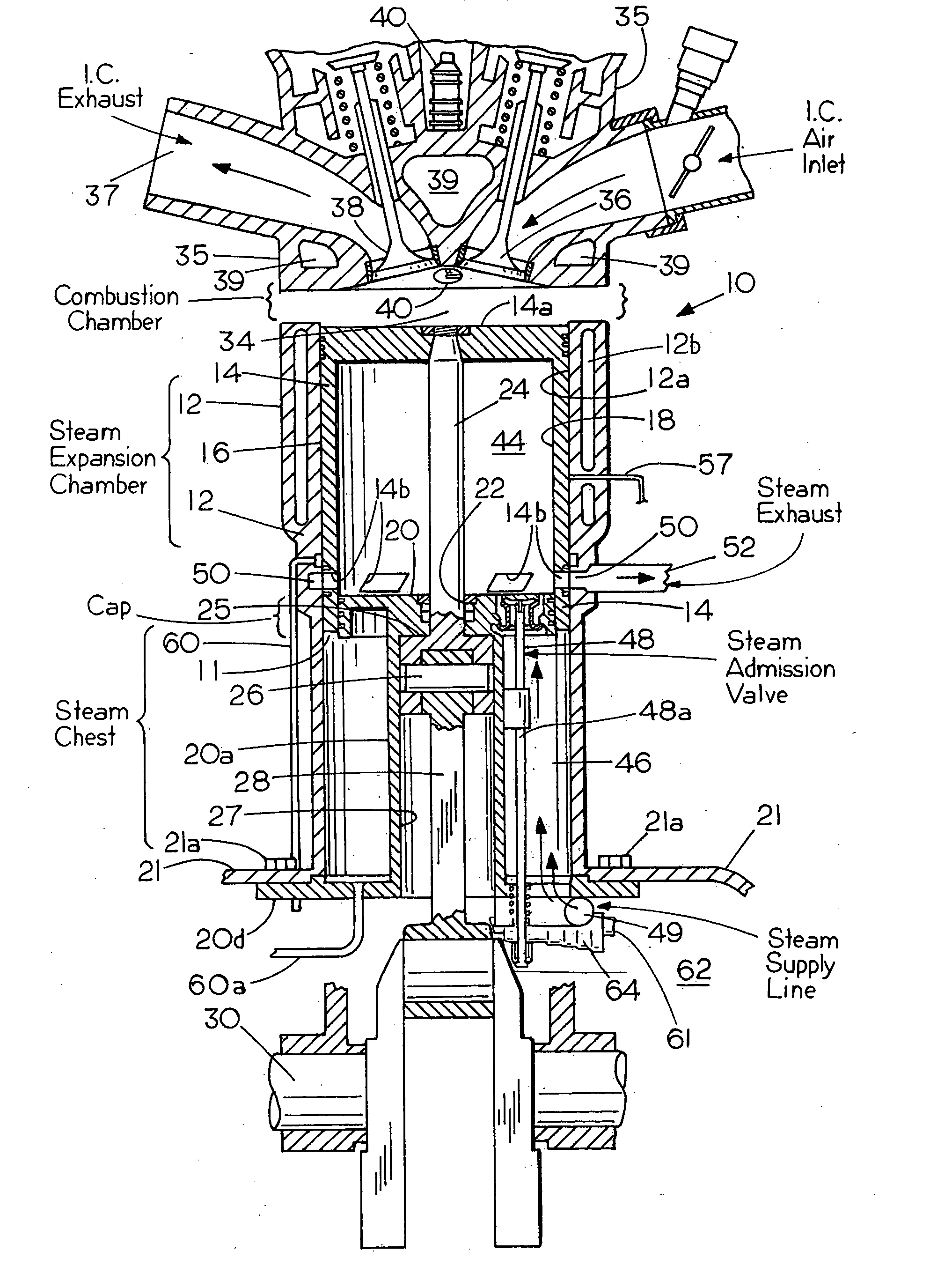 High efficiency dual cycle internal combustion engine with steam power recovered from waste heat