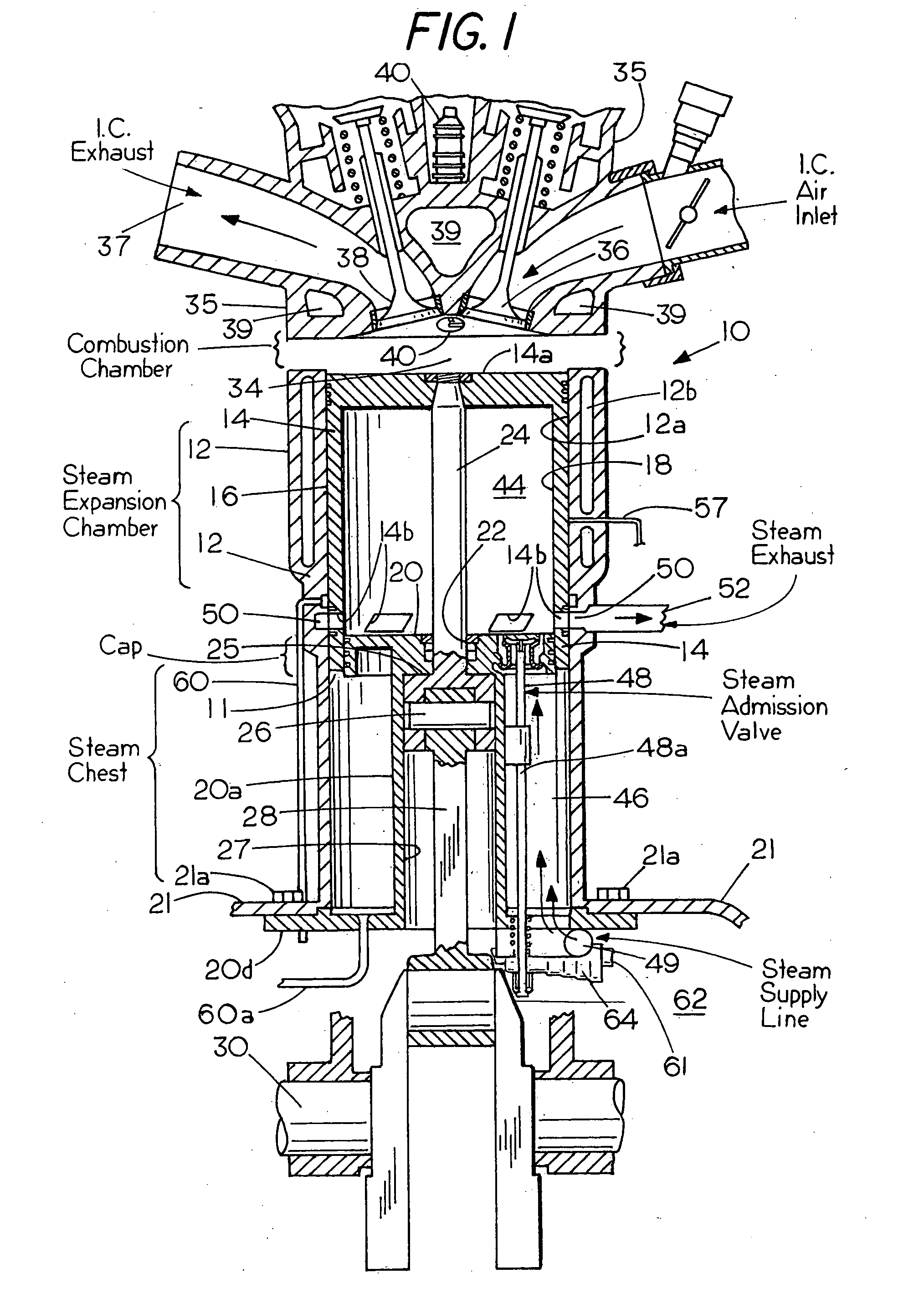 High efficiency dual cycle internal combustion engine with steam power recovered from waste heat