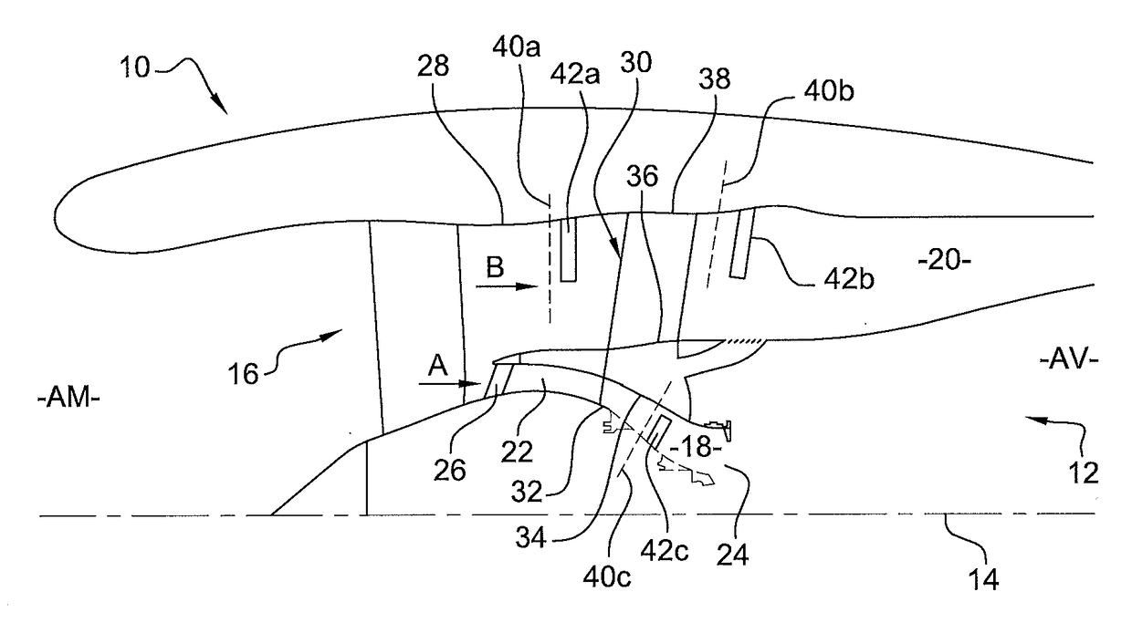 Instrumented flow passage of a turbine engine