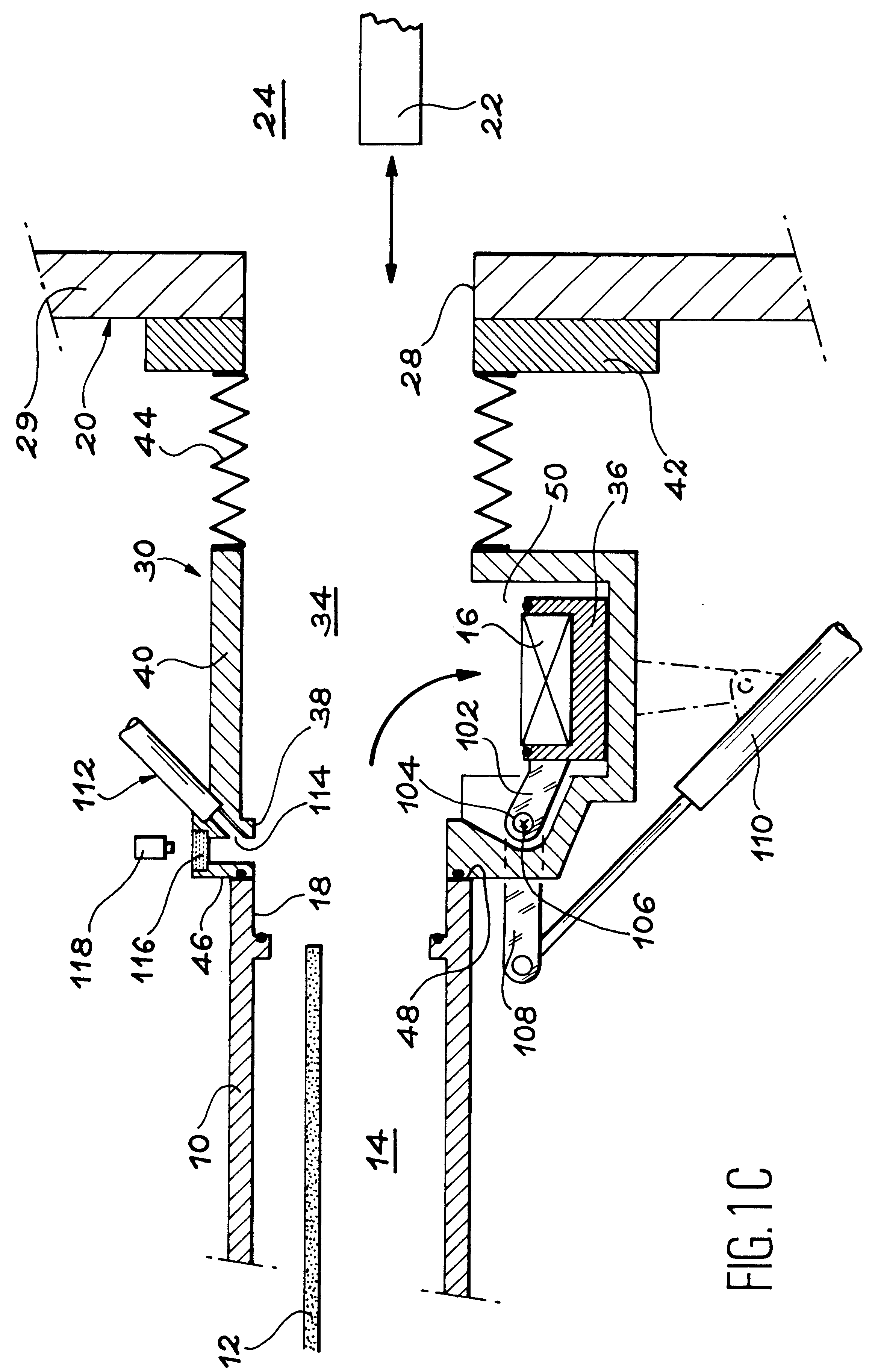 Coupling system for the transfer of a confined planar object from a containment pod to an object processing unit