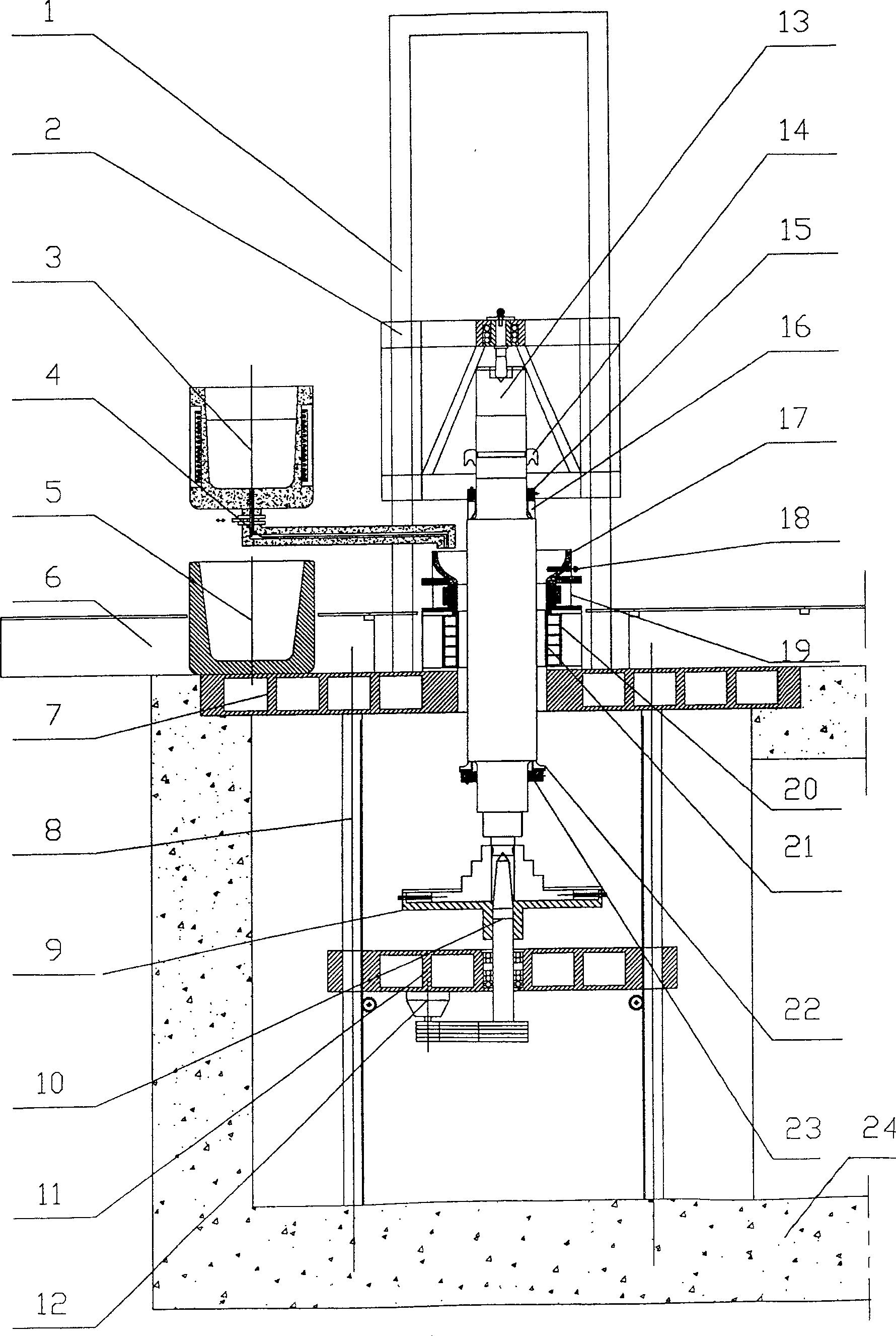 Large-scale shaft products vertical casting and repairing device and using method