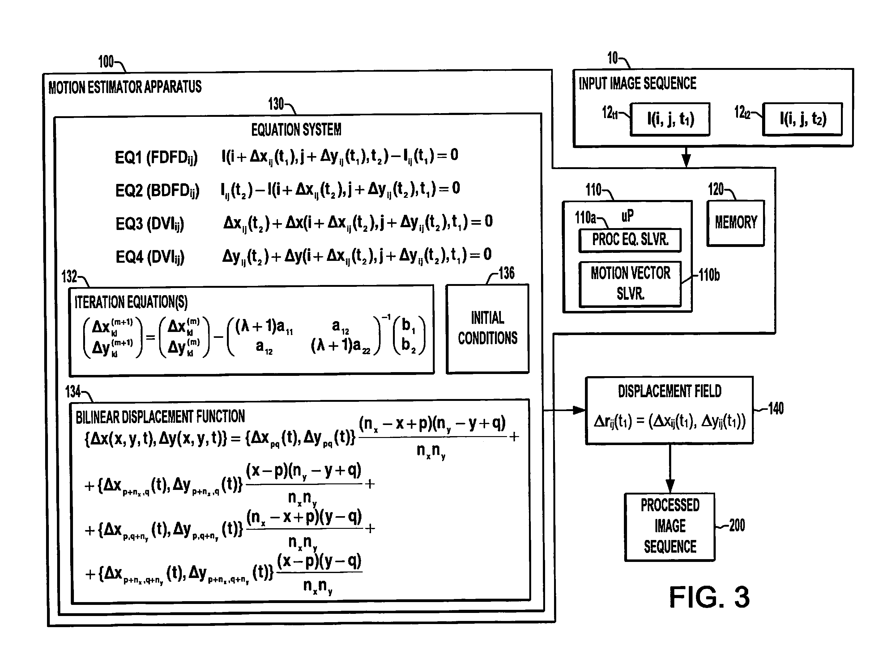 Method and apparatus for displacement determination by motion compensation