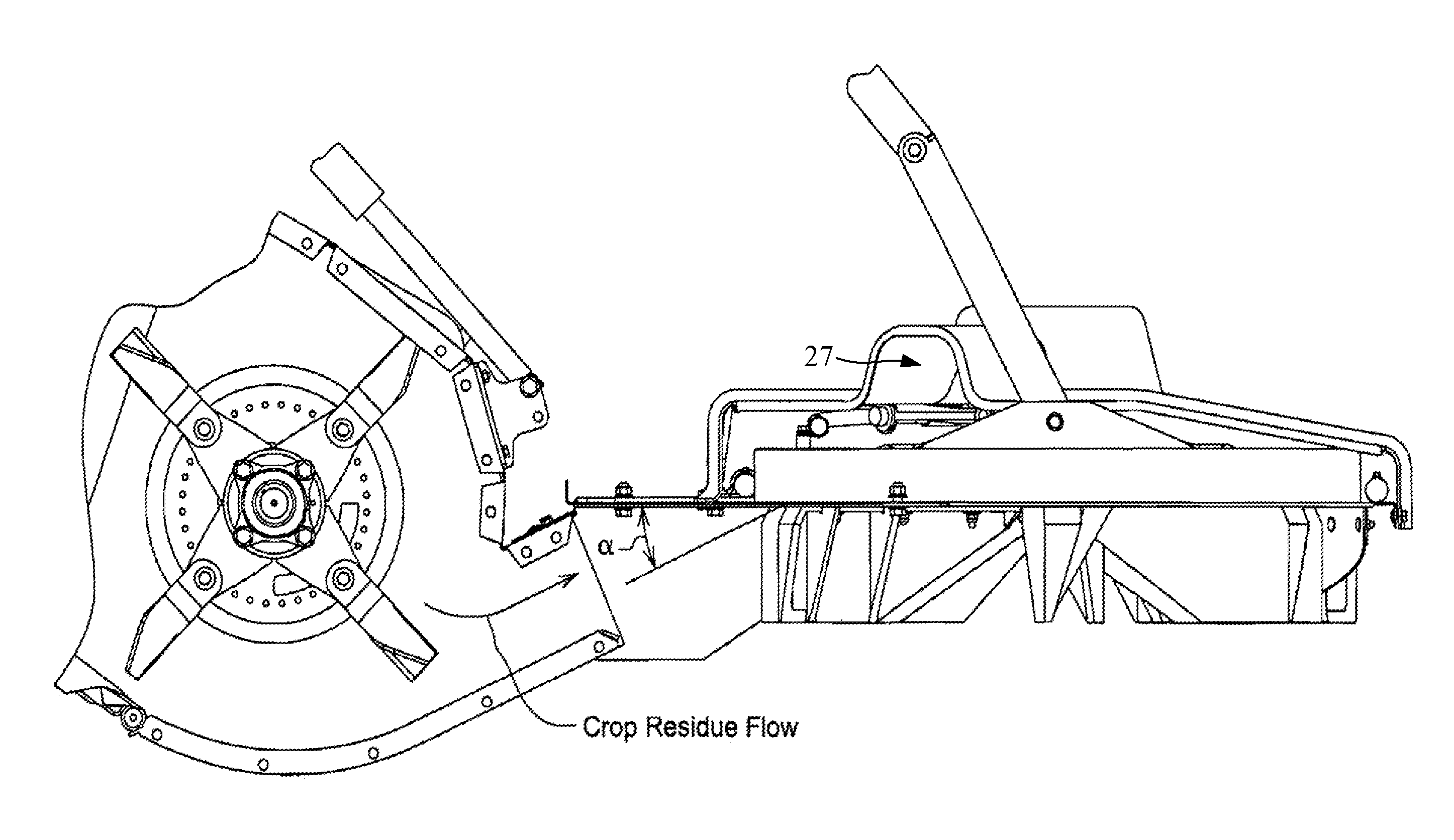 Wide-spread impeller spreader for harvesting combine