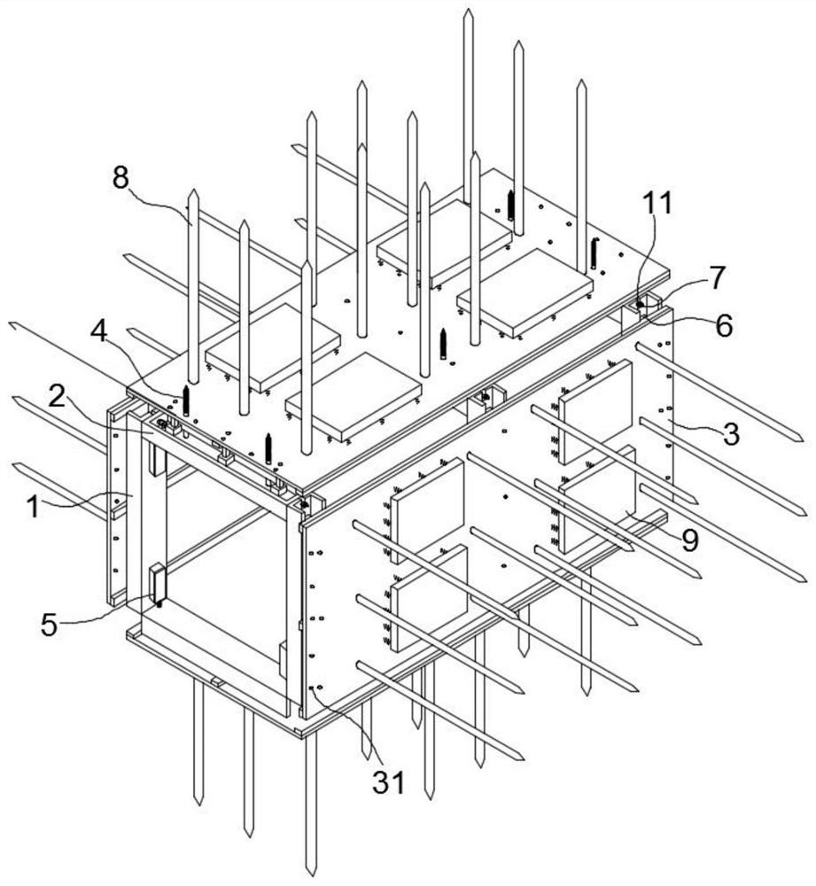 Pedestrian passage frame profile steel reinforcing device and construction method thereof