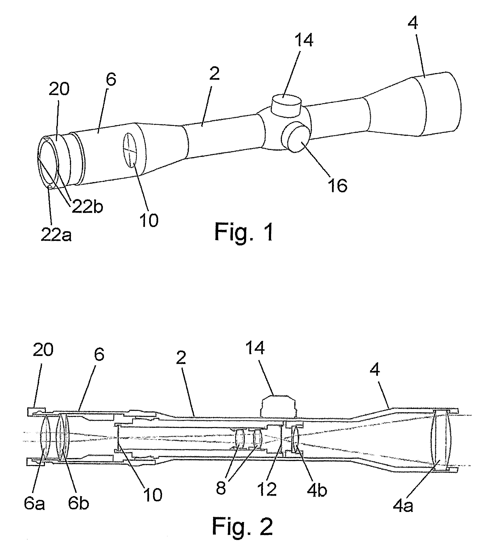 Rifle scope and aligning device