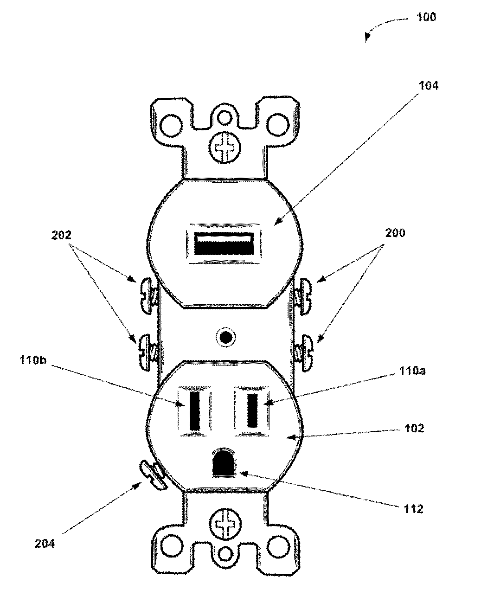 Wall mountable universal serial bus and alternating current power sourcing receptacle