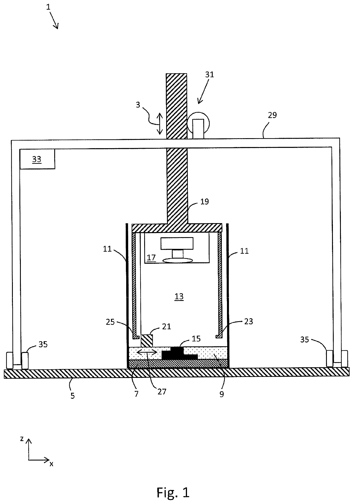 Device and method for producing three-dimensional workpieces