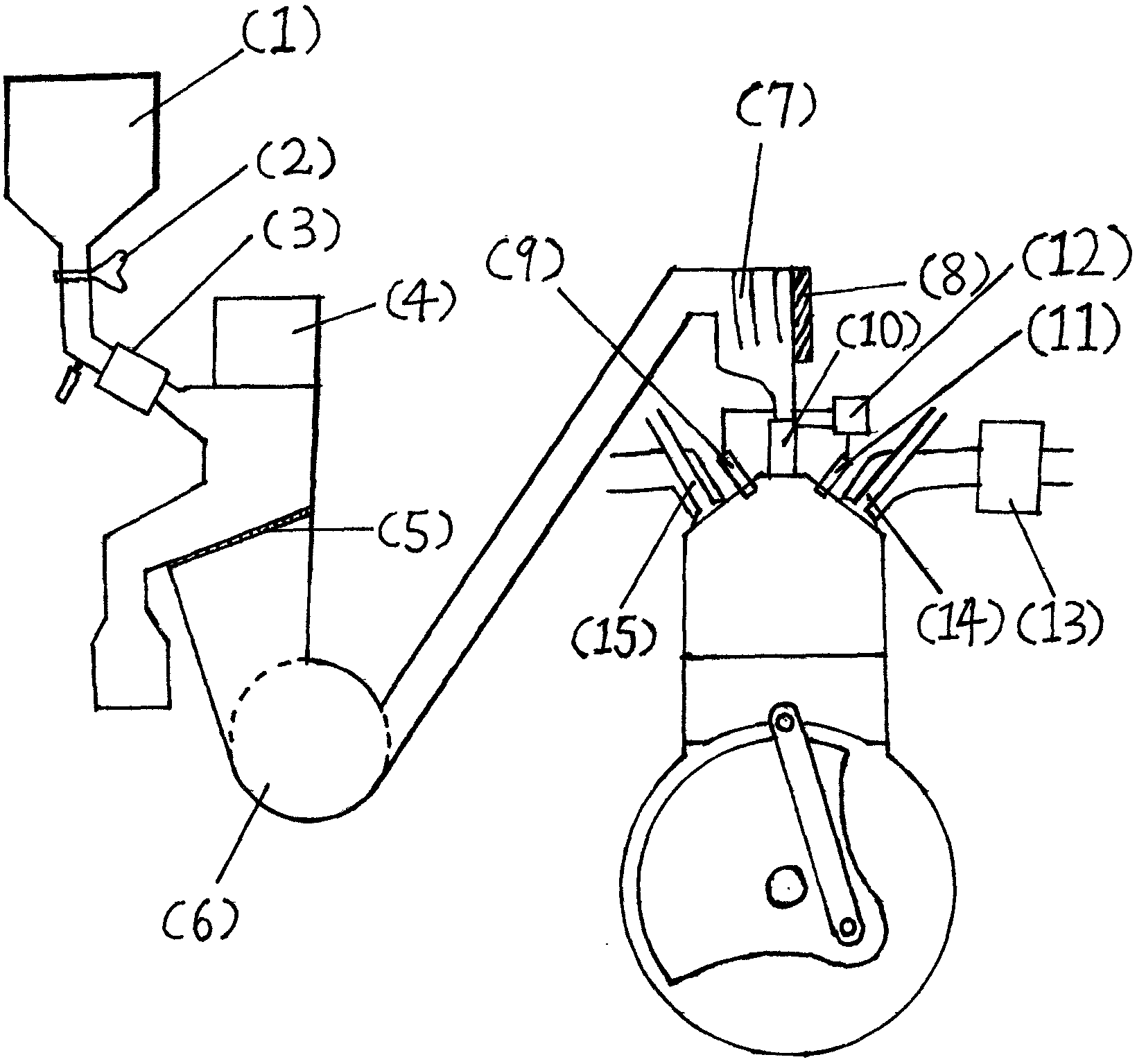 Later-compression-stroke carbon filling type carbon powder engine